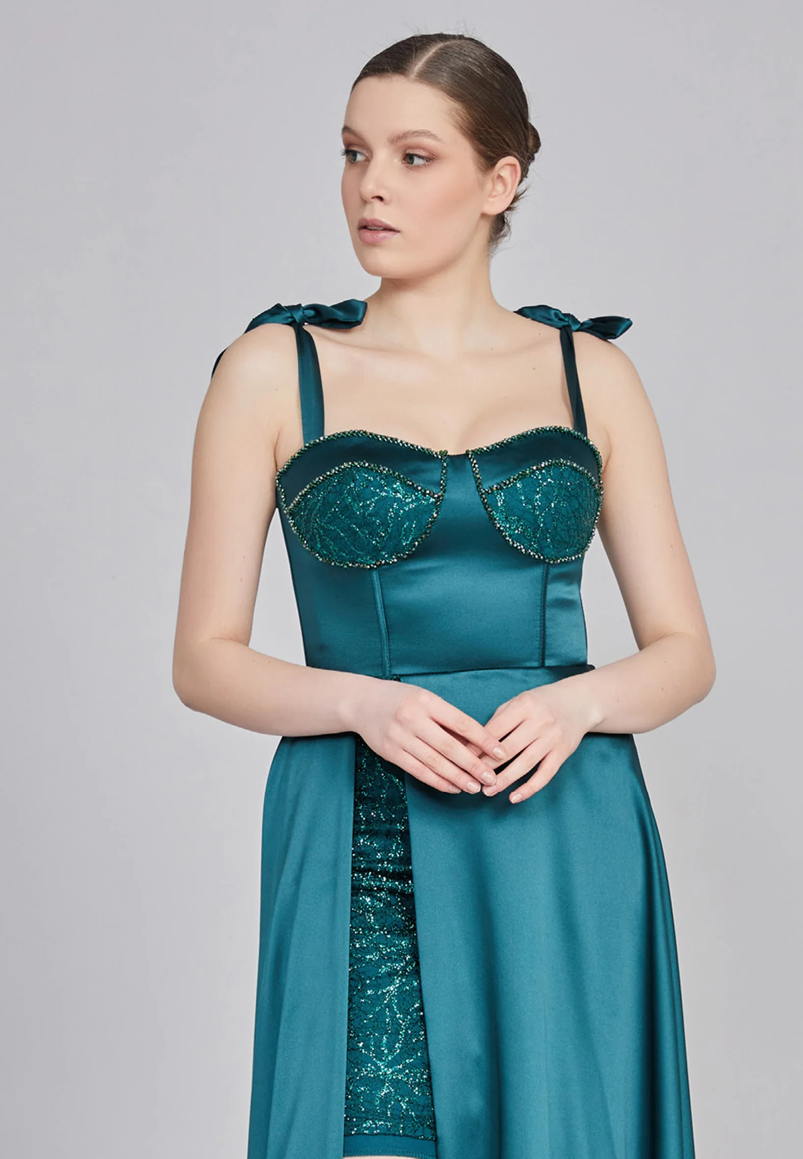 Sleeveless Maxi Satin Column Regular Wedding Guest Dress rmn3200 - Image 8