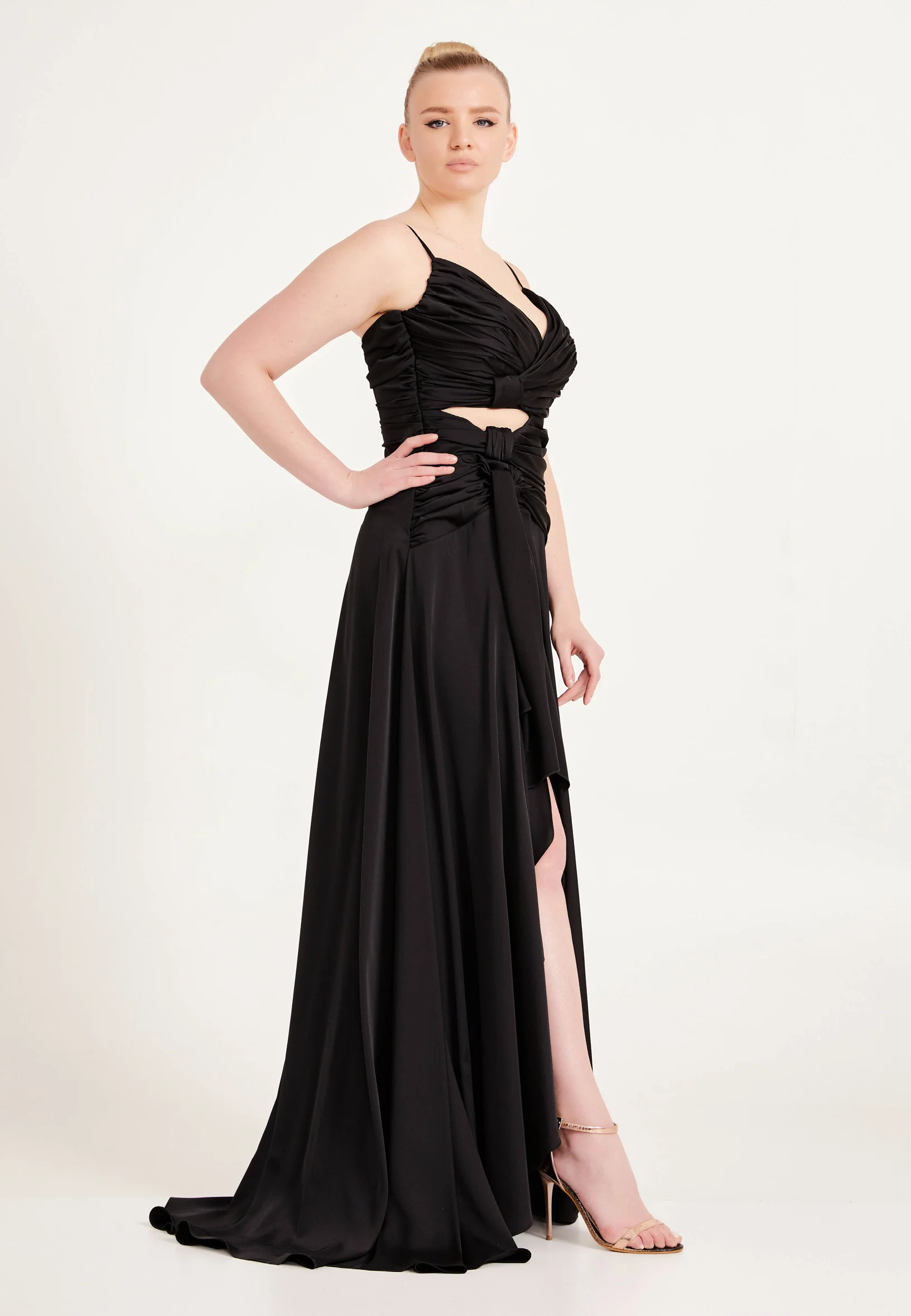 Sleeveless Maxi Satin Column Regular Wedding Guest Dress ses2507 - Image 3
