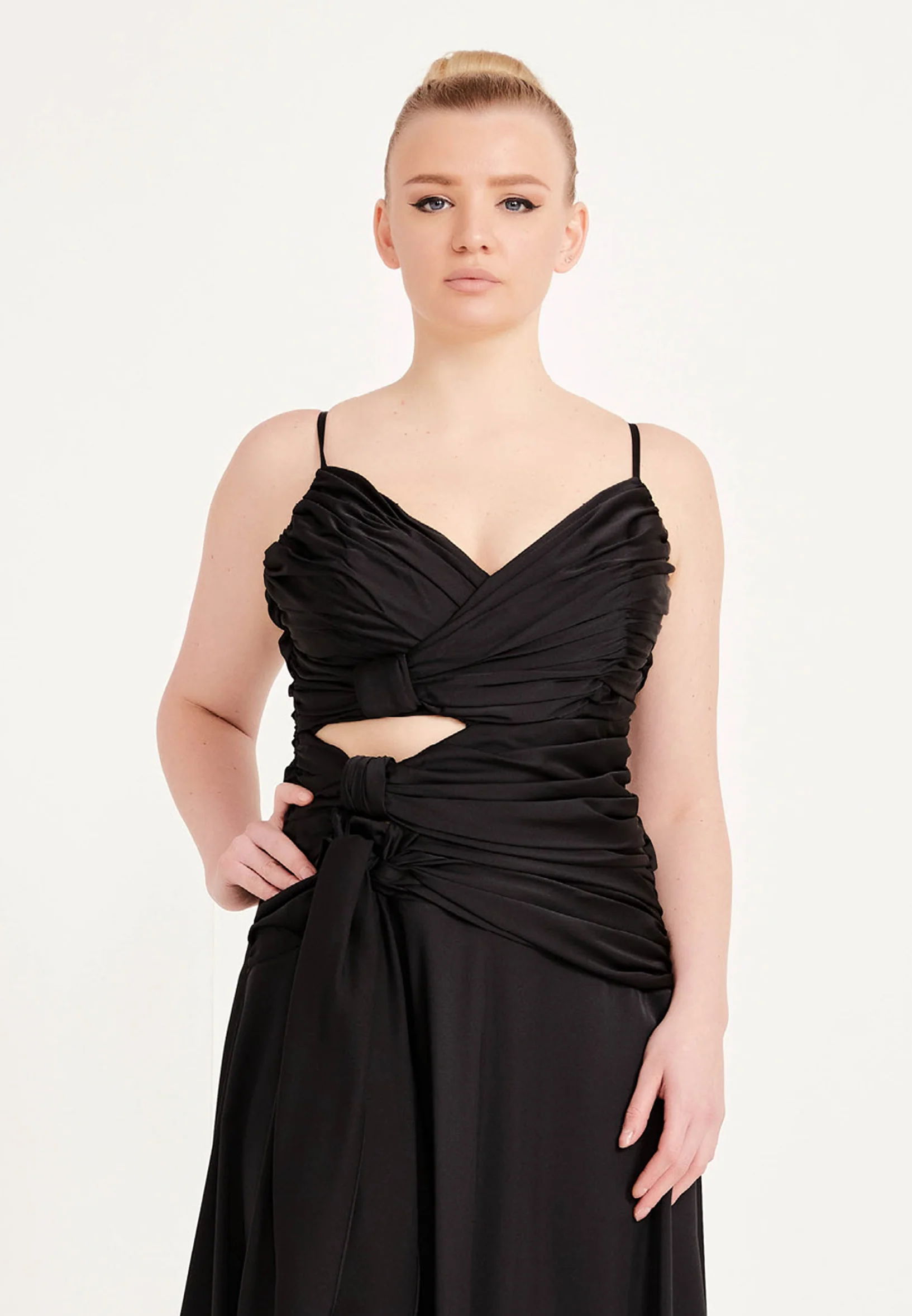 Sleeveless Maxi Satin Column Regular Wedding Guest Dress ses2507 - Image 4