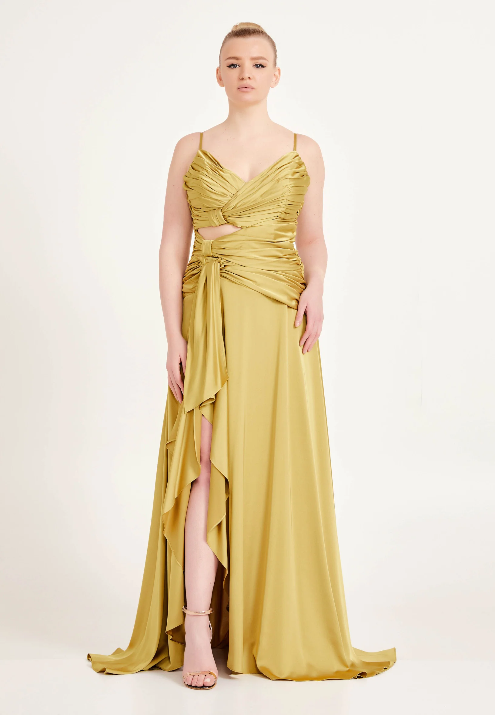 Sleeveless Maxi Satin Column Regular Wedding Guest Dress ses2507 - Image 5