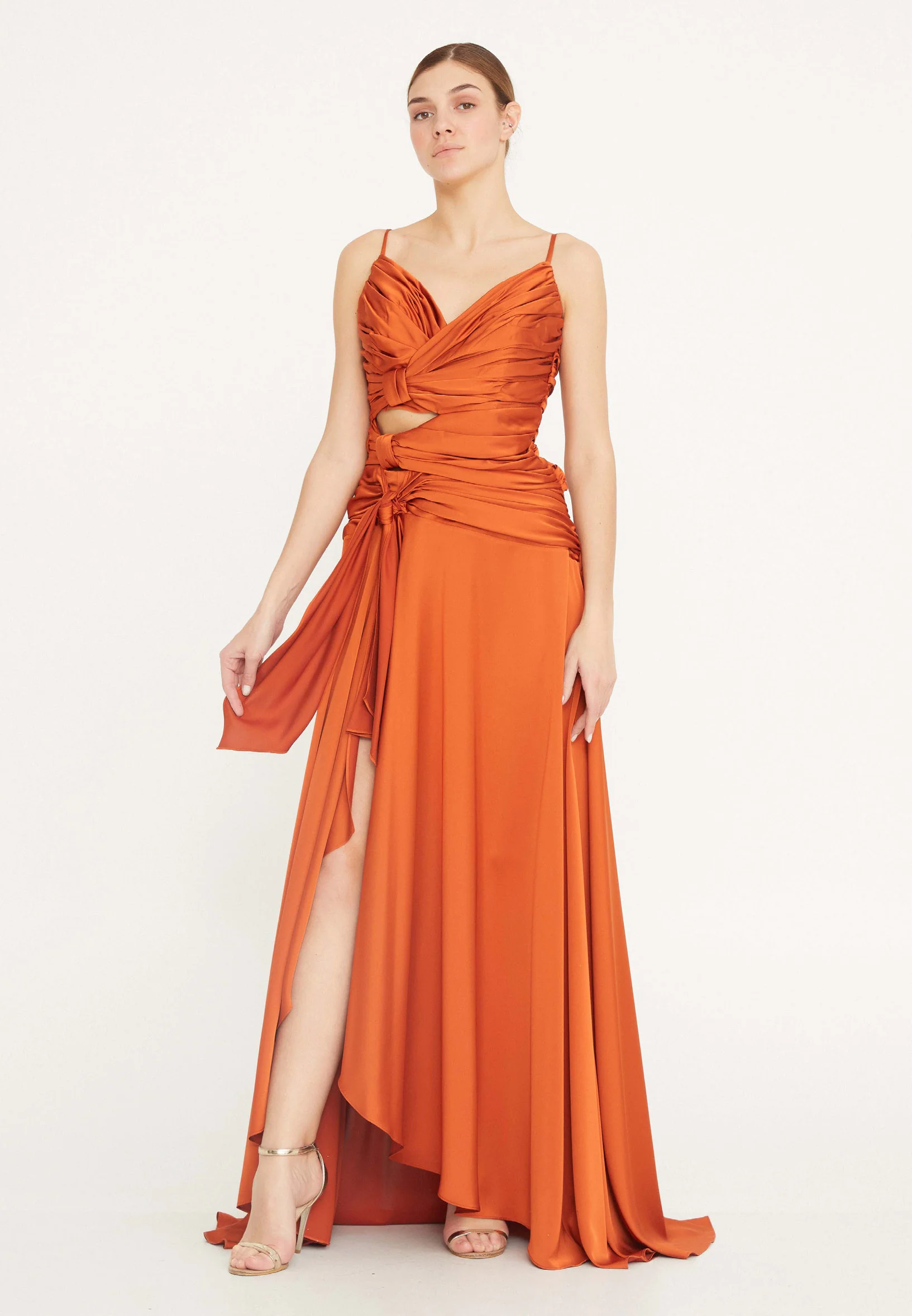 Sleeveless Maxi Satin Column Regular Wedding Guest Dress ses2507 - Image 9