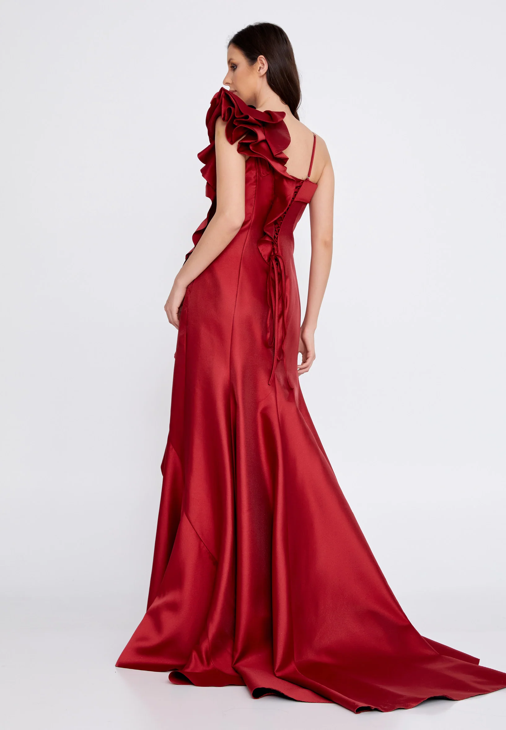 Sleeveless Maxi Satin Fit & Flare Regular Evening Dress knz3073 - Image 10