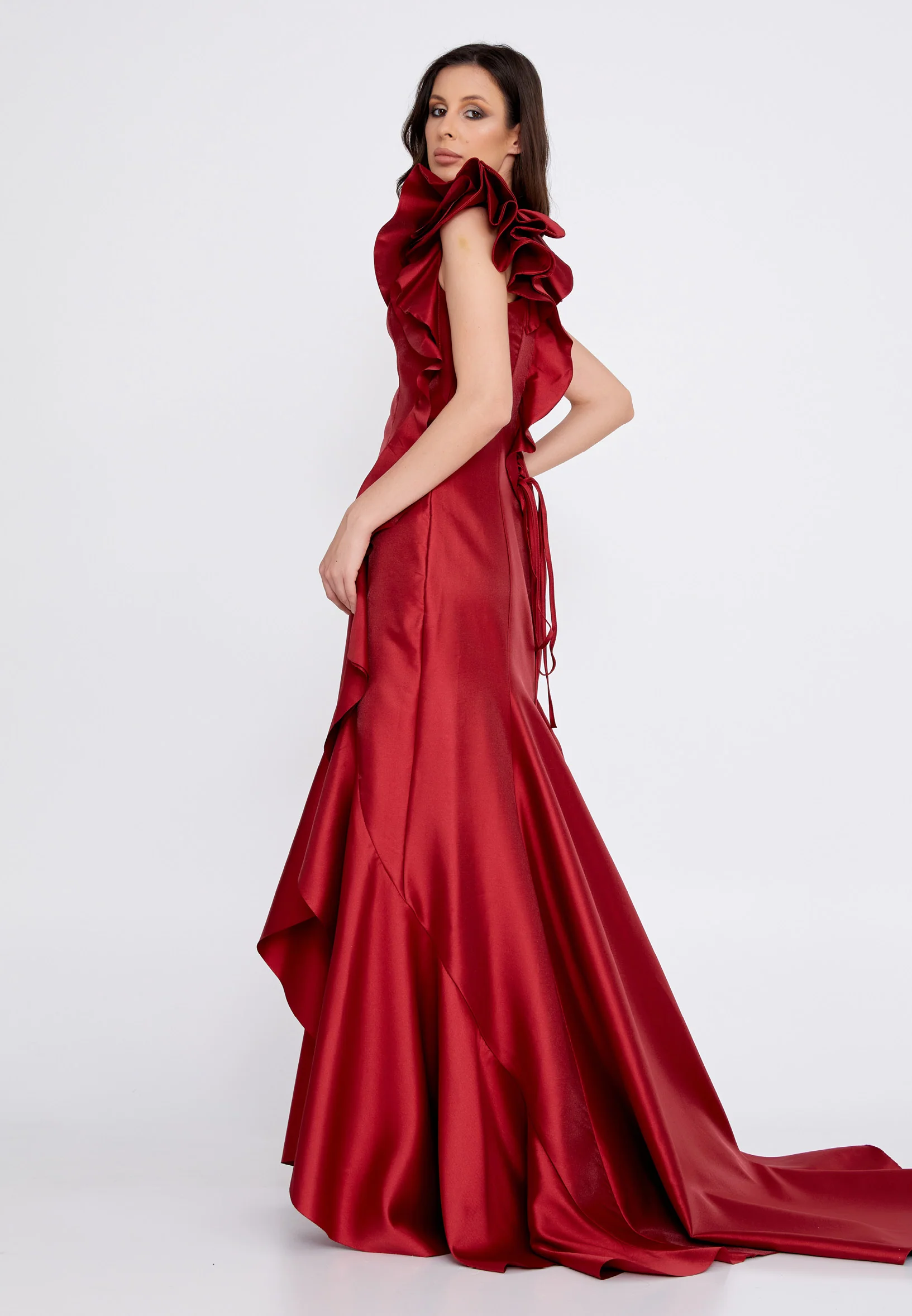 Sleeveless Maxi Satin Fit & Flare Regular Evening Dress knz3073 - Image 11