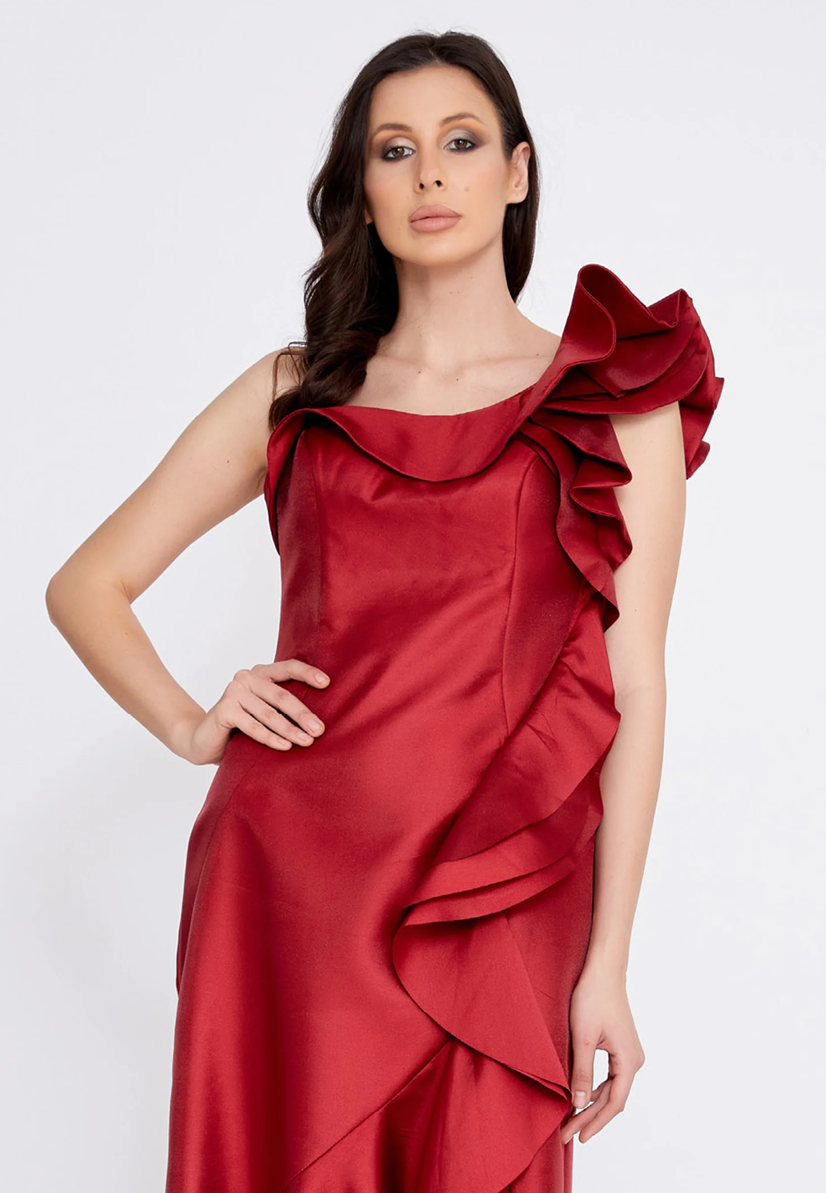 Sleeveless Maxi Satin Fit & Flare Regular Evening Dress knz3073 - Image 12