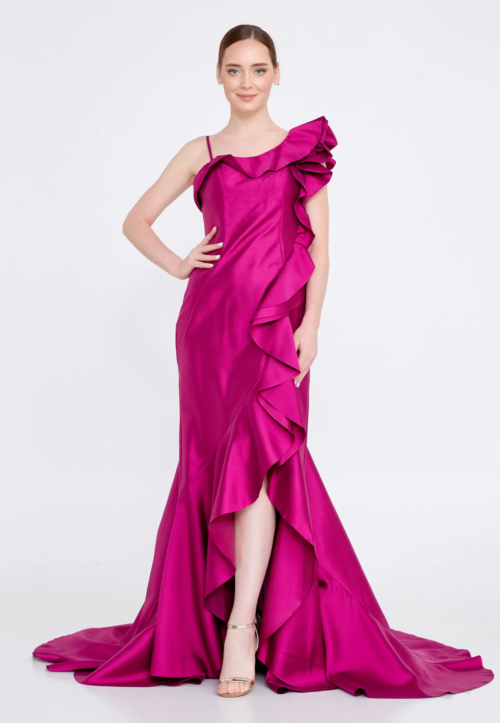 Sleeveless Maxi Satin Fit & Flare Regular Evening Dress knz3073 - Image 13