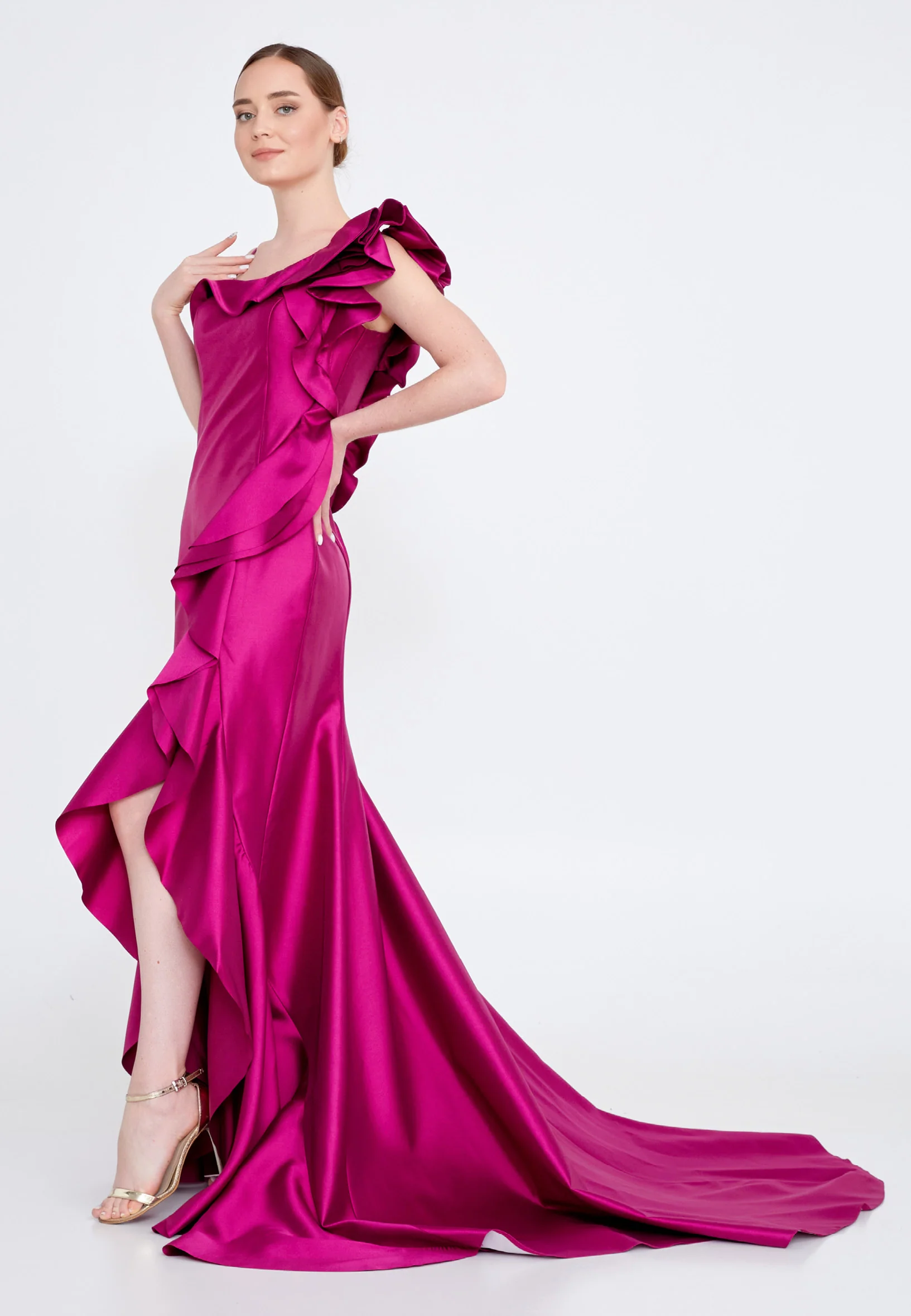 Sleeveless Maxi Satin Fit & Flare Regular Evening Dress knz3073 - Image 15