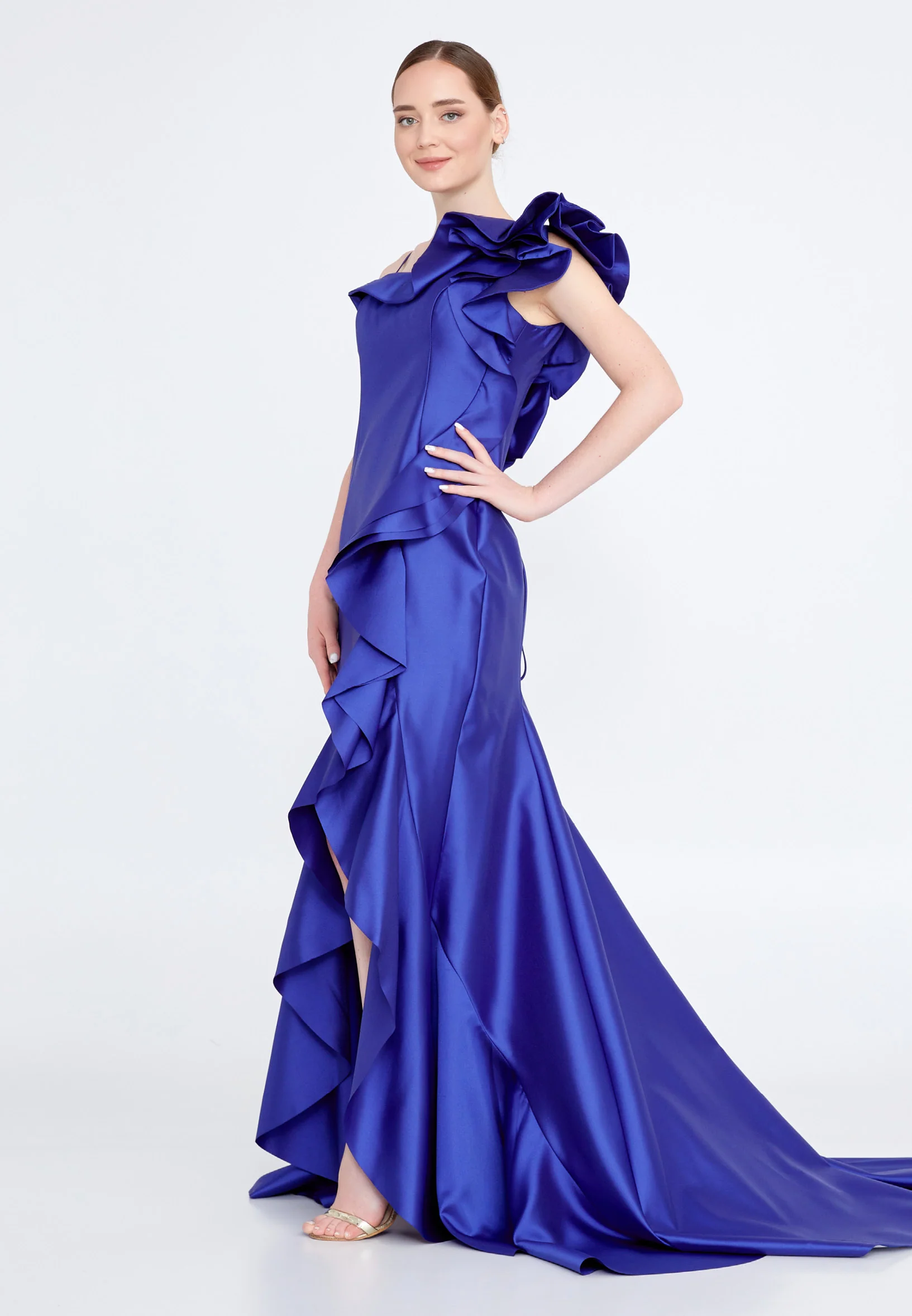 Sleeveless Maxi Satin Fit & Flare Regular Evening Dress knz3073 - Image 3