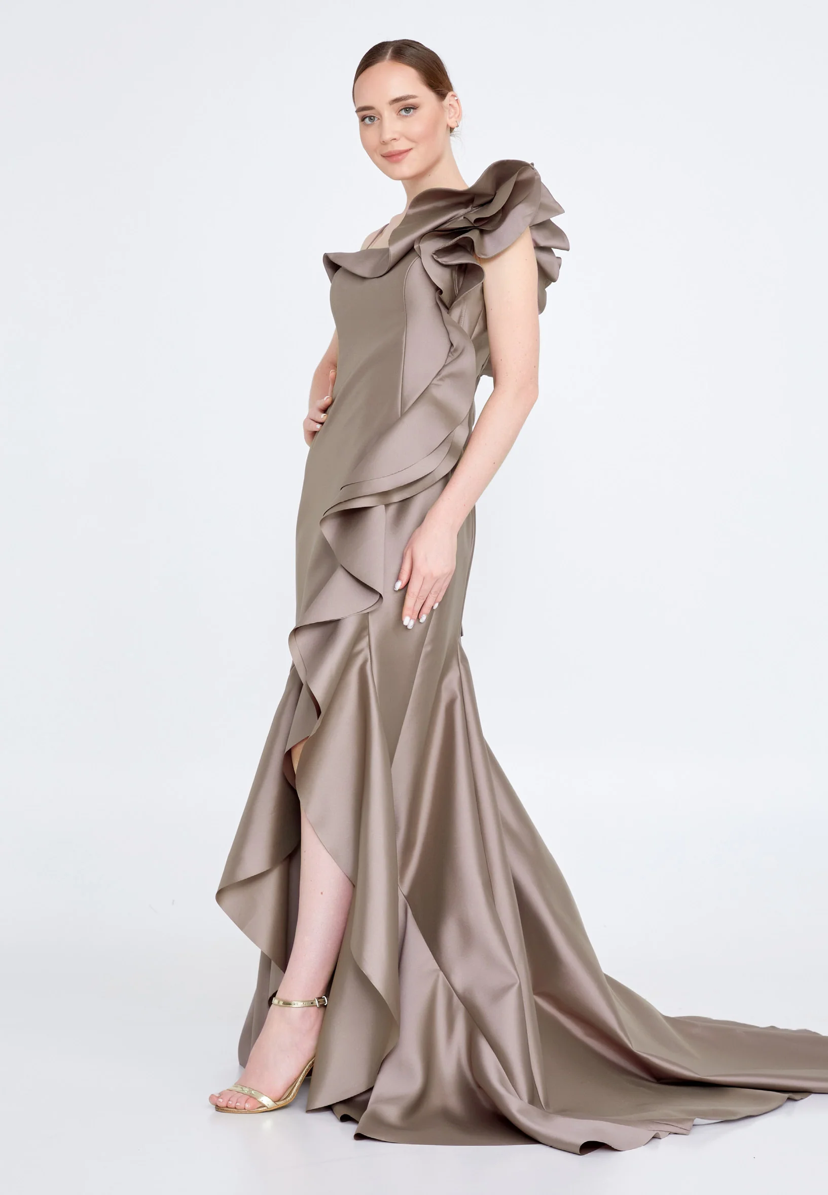 Sleeveless Maxi Satin Fit & Flare Regular Evening Dress knz3073 - Image 7