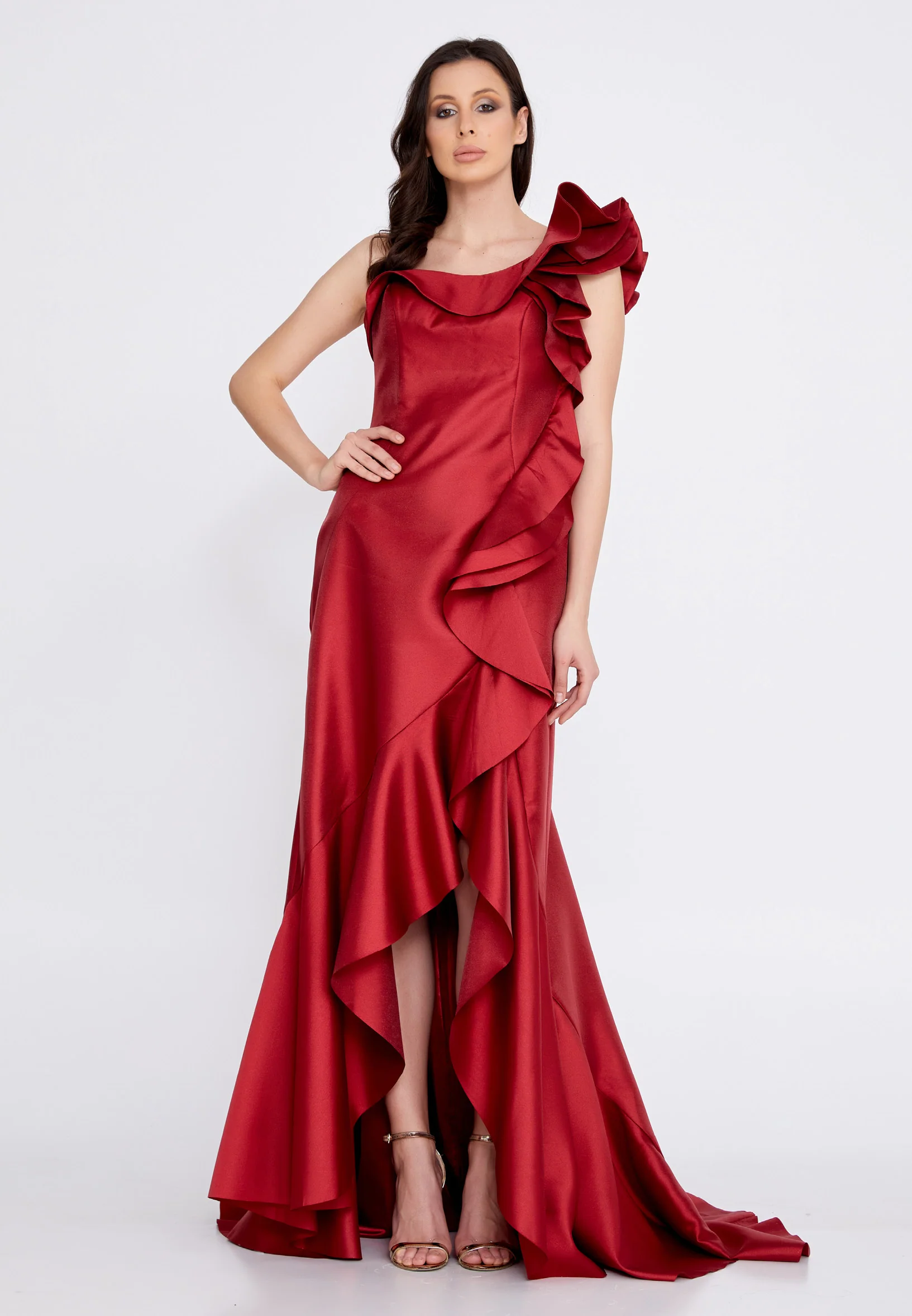 Sleeveless Maxi Satin Fit & Flare Regular Evening Dress knz3073 - Image 9