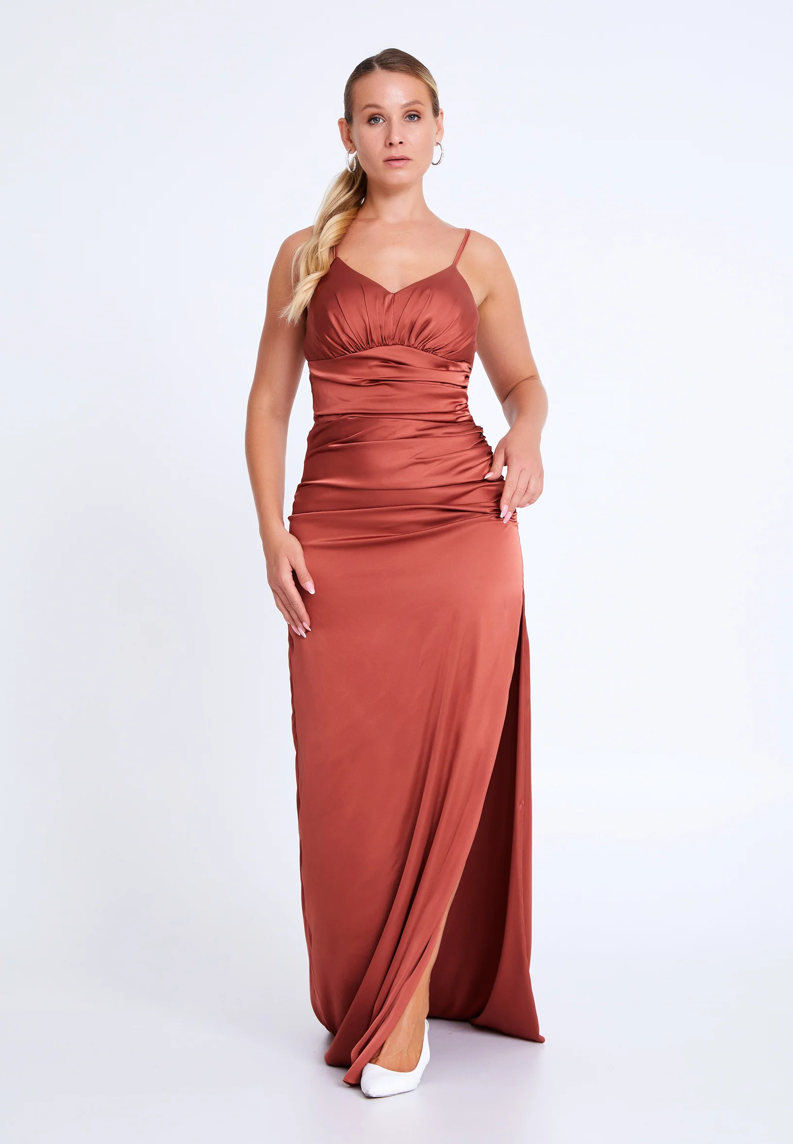 Sleeveless Maxi Satin Mermaid Plus Size Evening Dress aln1575-b