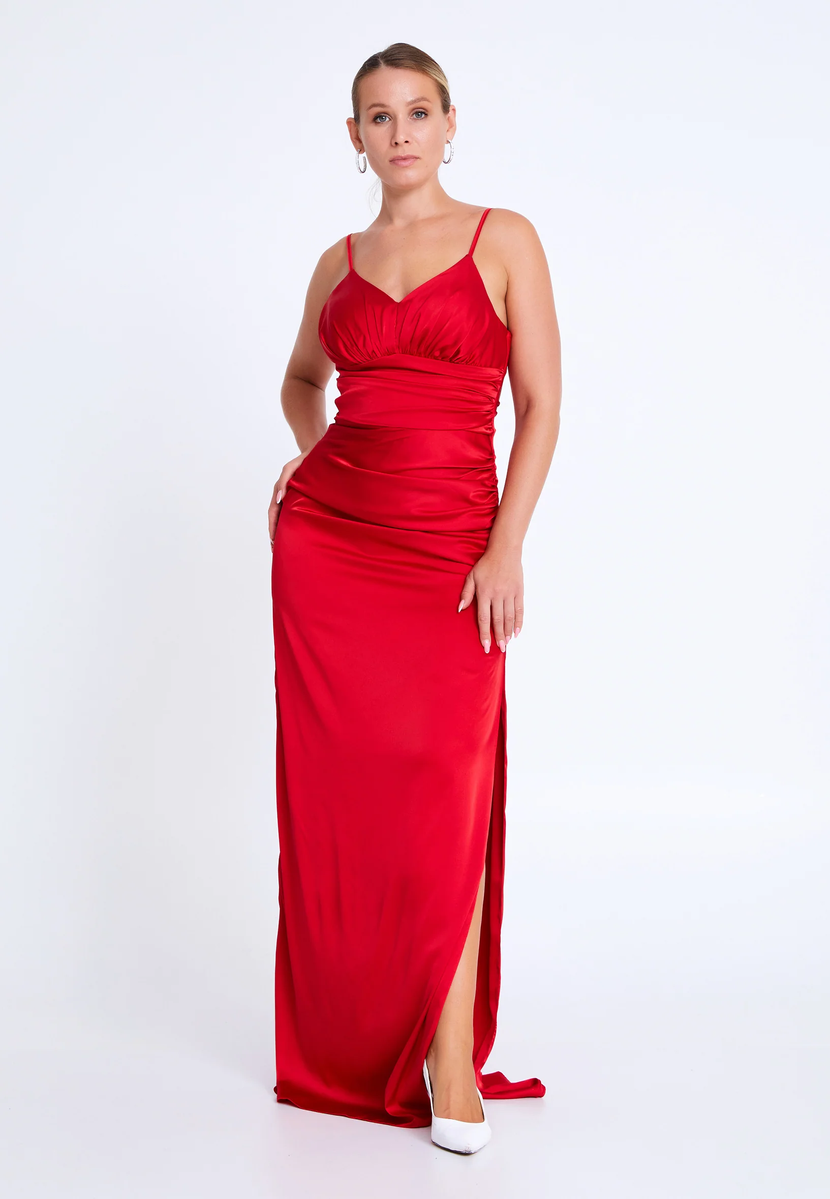 Sleeveless Maxi Satin Mermaid Plus Size Evening Dress aln1575-b - Image 17