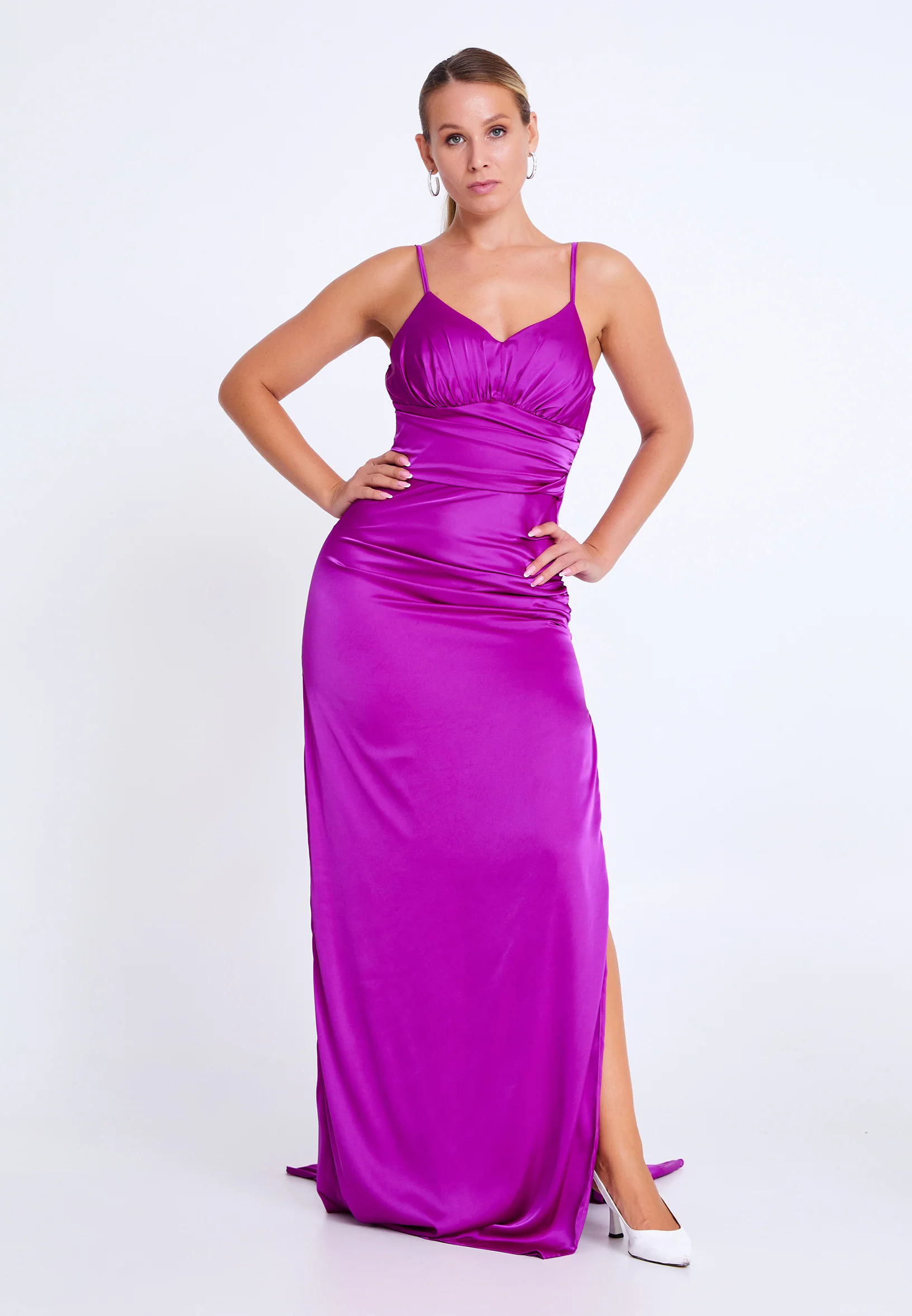 Sleeveless Maxi Satin Mermaid Plus Size Evening Dress aln1575-b - Image 5