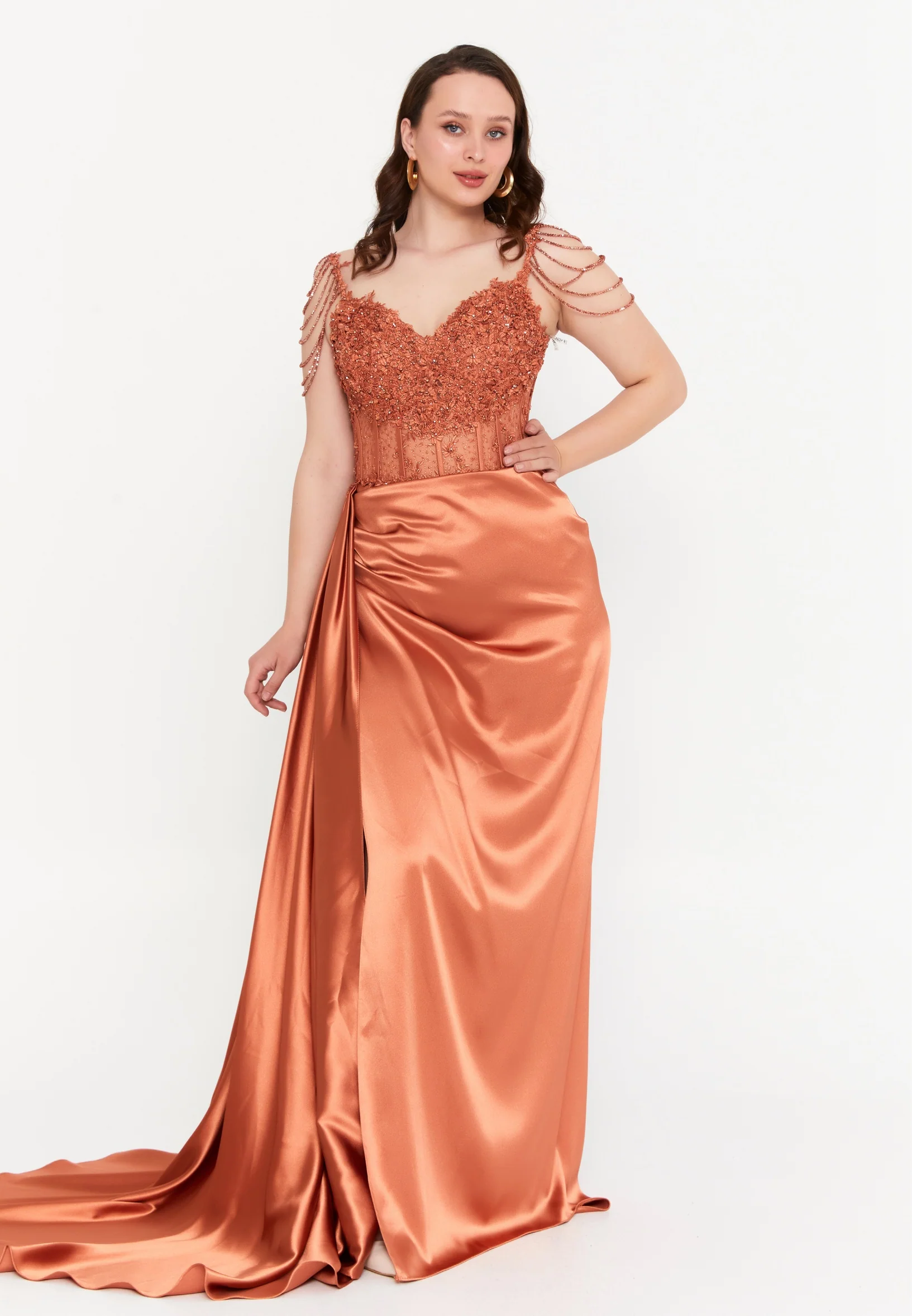Sleeveless Maxi Satin Mermaid Plus Size Wedding Guest Dress aln01508