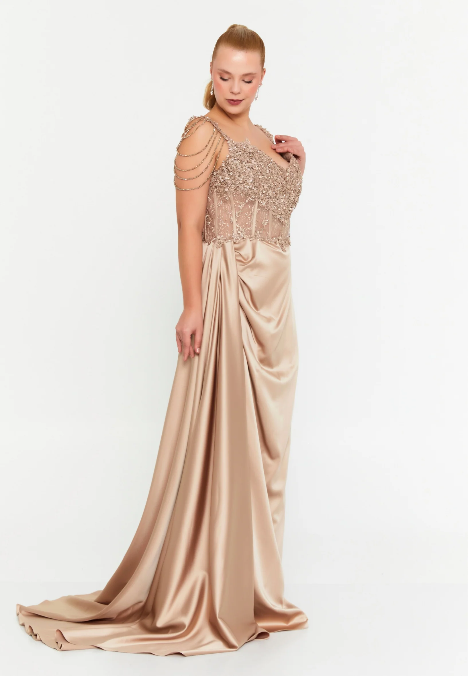 Sleeveless Maxi Satin Mermaid Plus Size Wedding Guest Dress aln01508 - Image 11