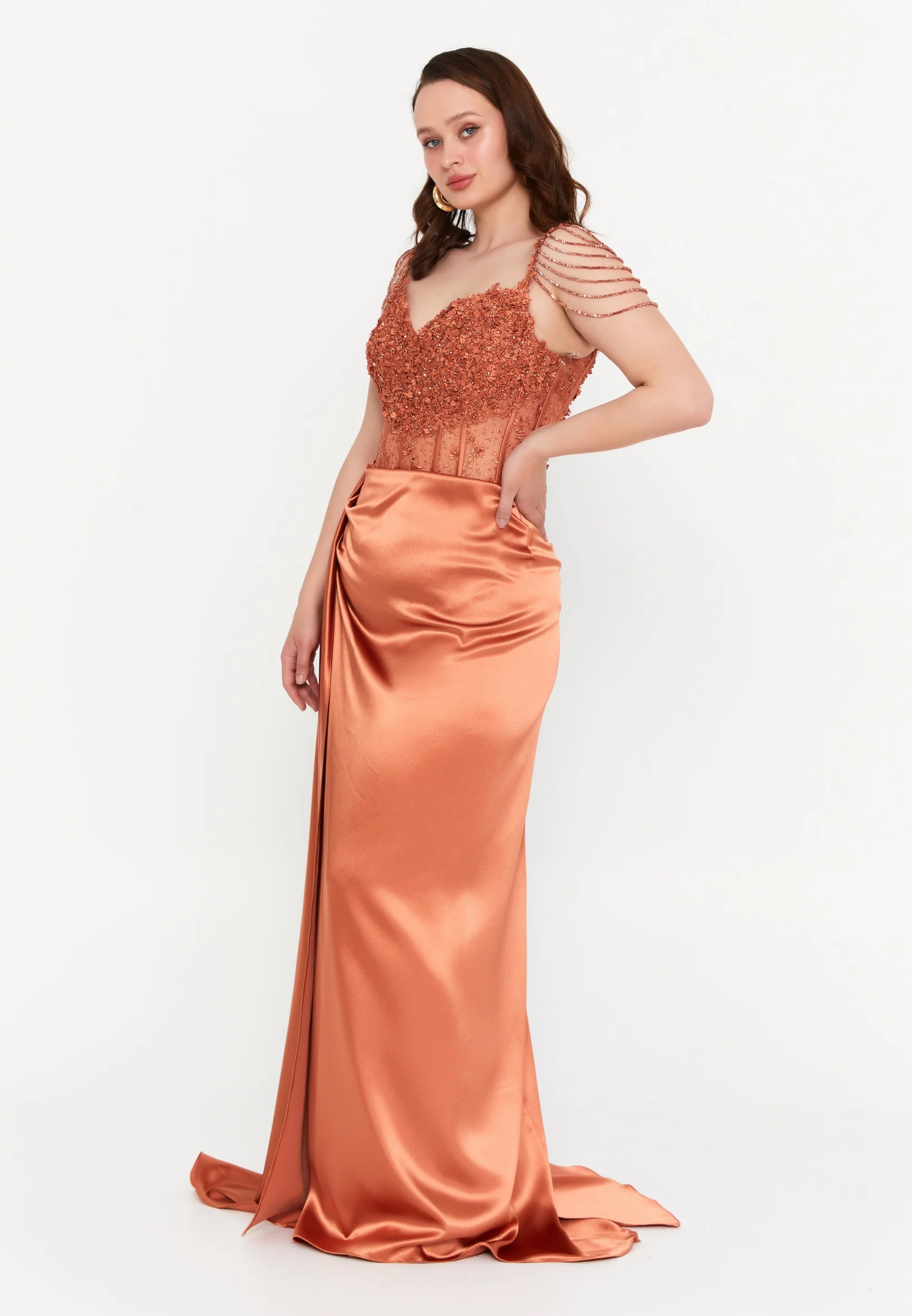 Sleeveless Maxi Satin Mermaid Plus Size Wedding Guest Dress aln01508 - Image 3