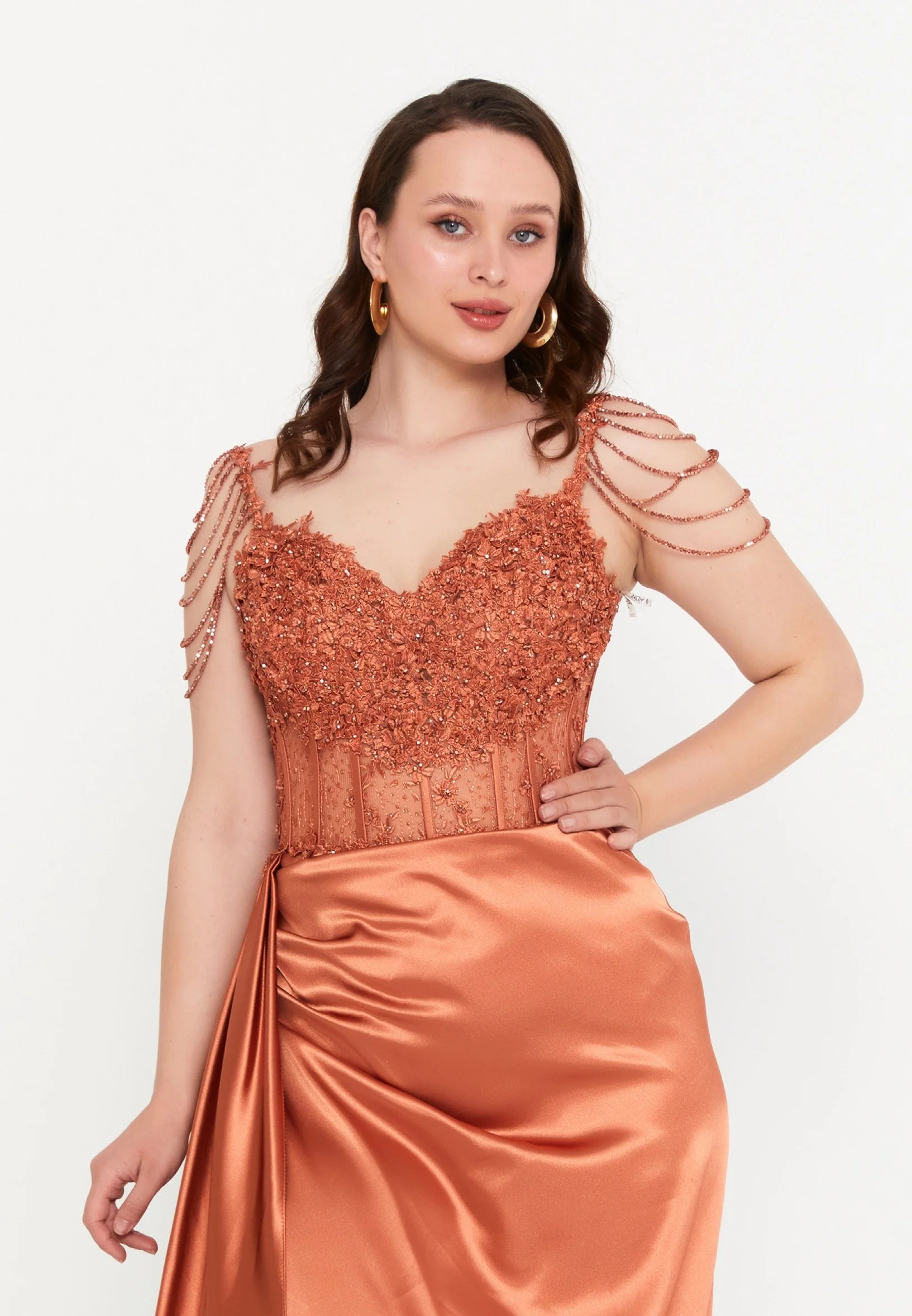 Sleeveless Maxi Satin Mermaid Plus Size Wedding Guest Dress aln01508 - Image 4