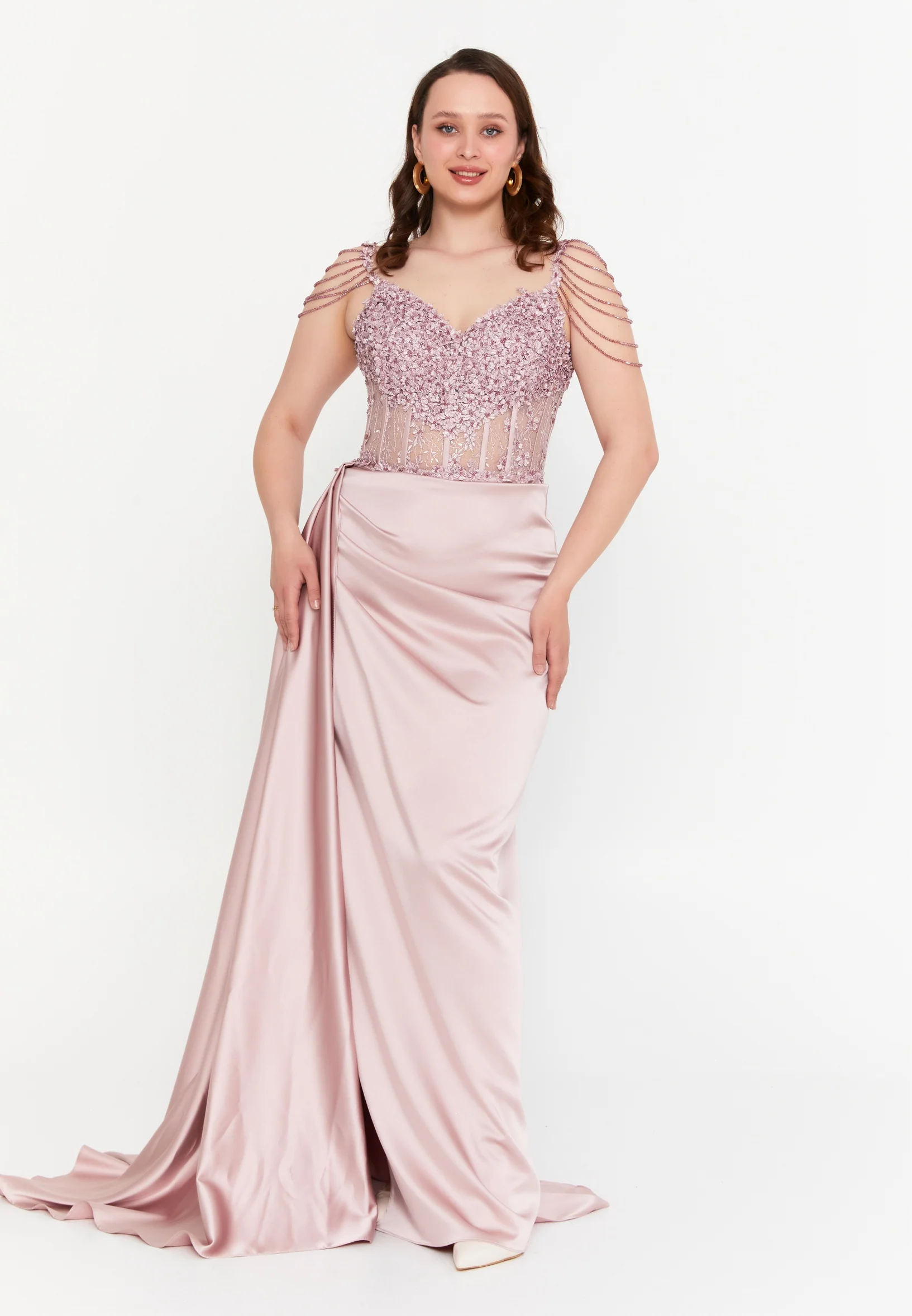 Sleeveless Maxi Satin Mermaid Plus Size Wedding Guest Dress aln01508 - Image 5