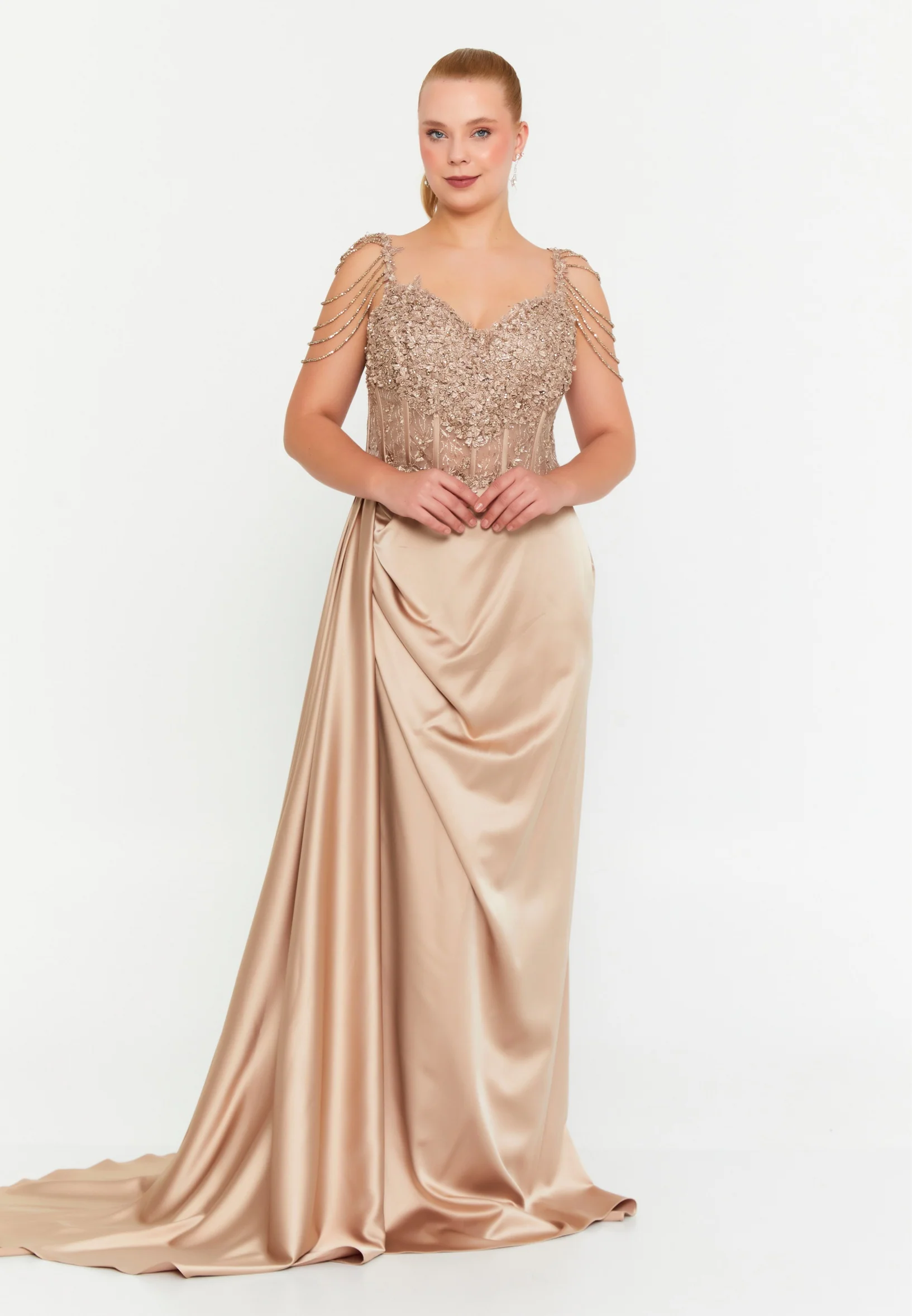 Sleeveless Maxi Satin Mermaid Plus Size Wedding Guest Dress aln01508 - Image 9