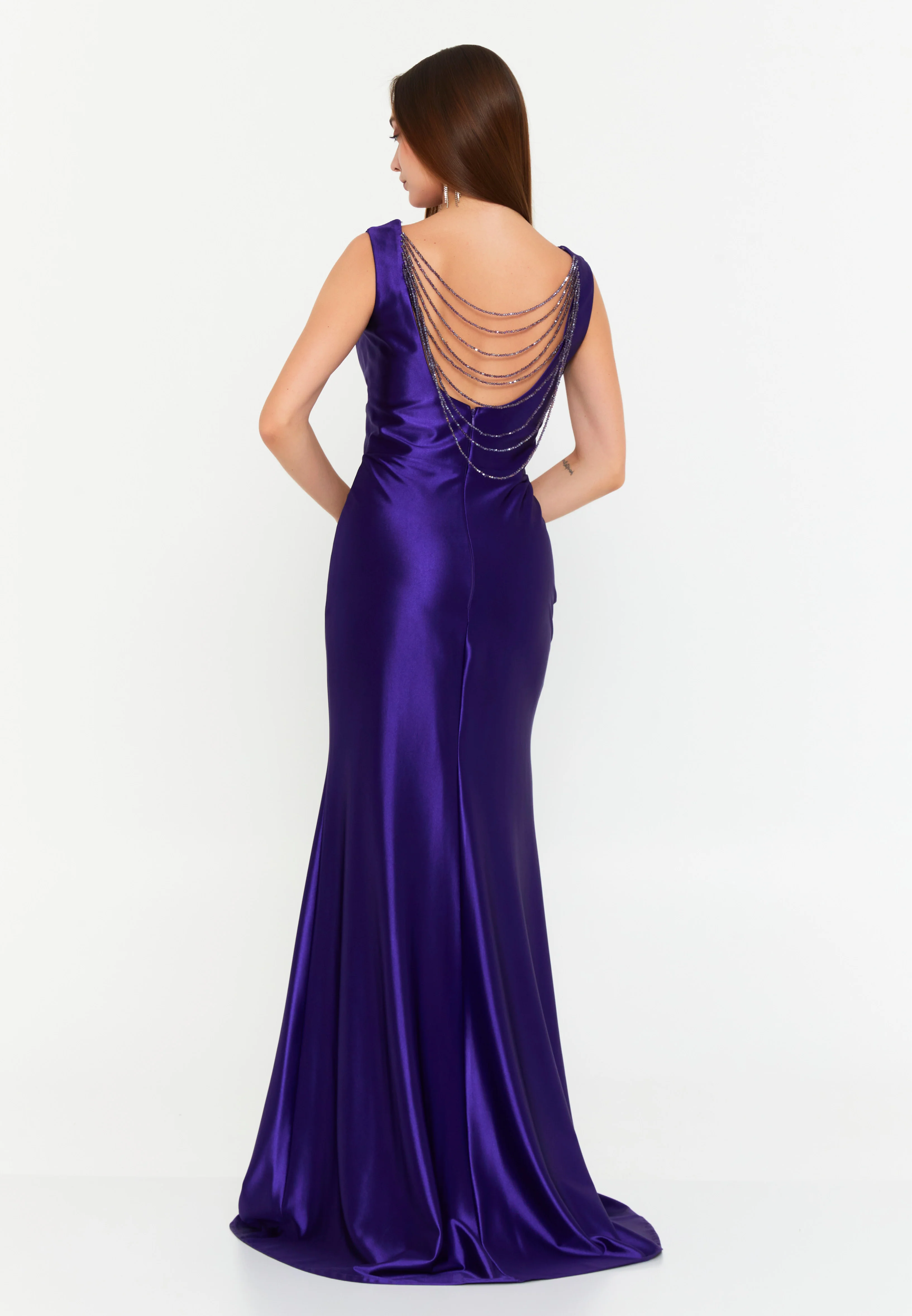 Sleeveless Maxi Satin Mermaid Regular Evening Dress msp77330 - Image 10