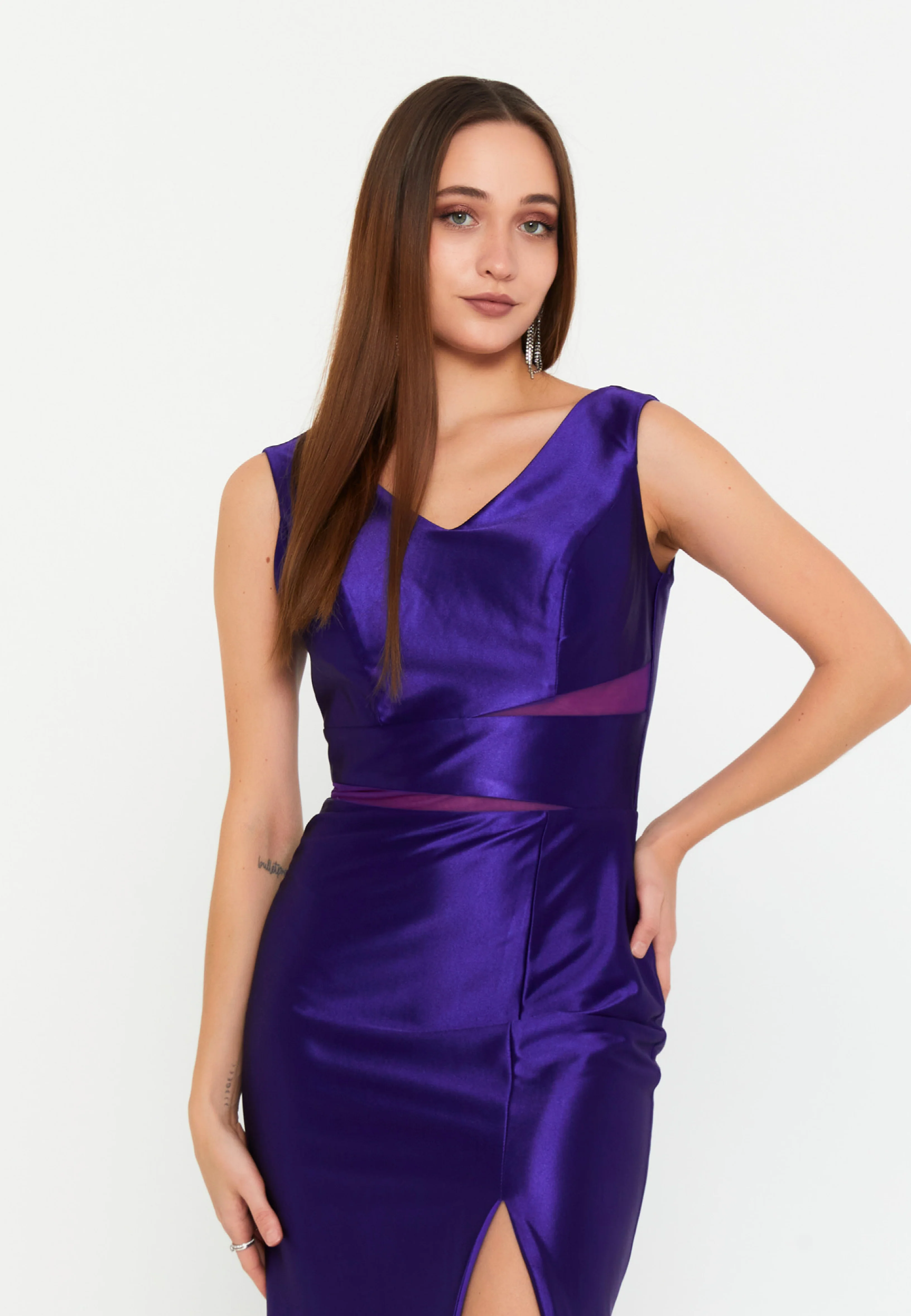 Sleeveless Maxi Satin Mermaid Regular Evening Dress msp77330 - Image 12