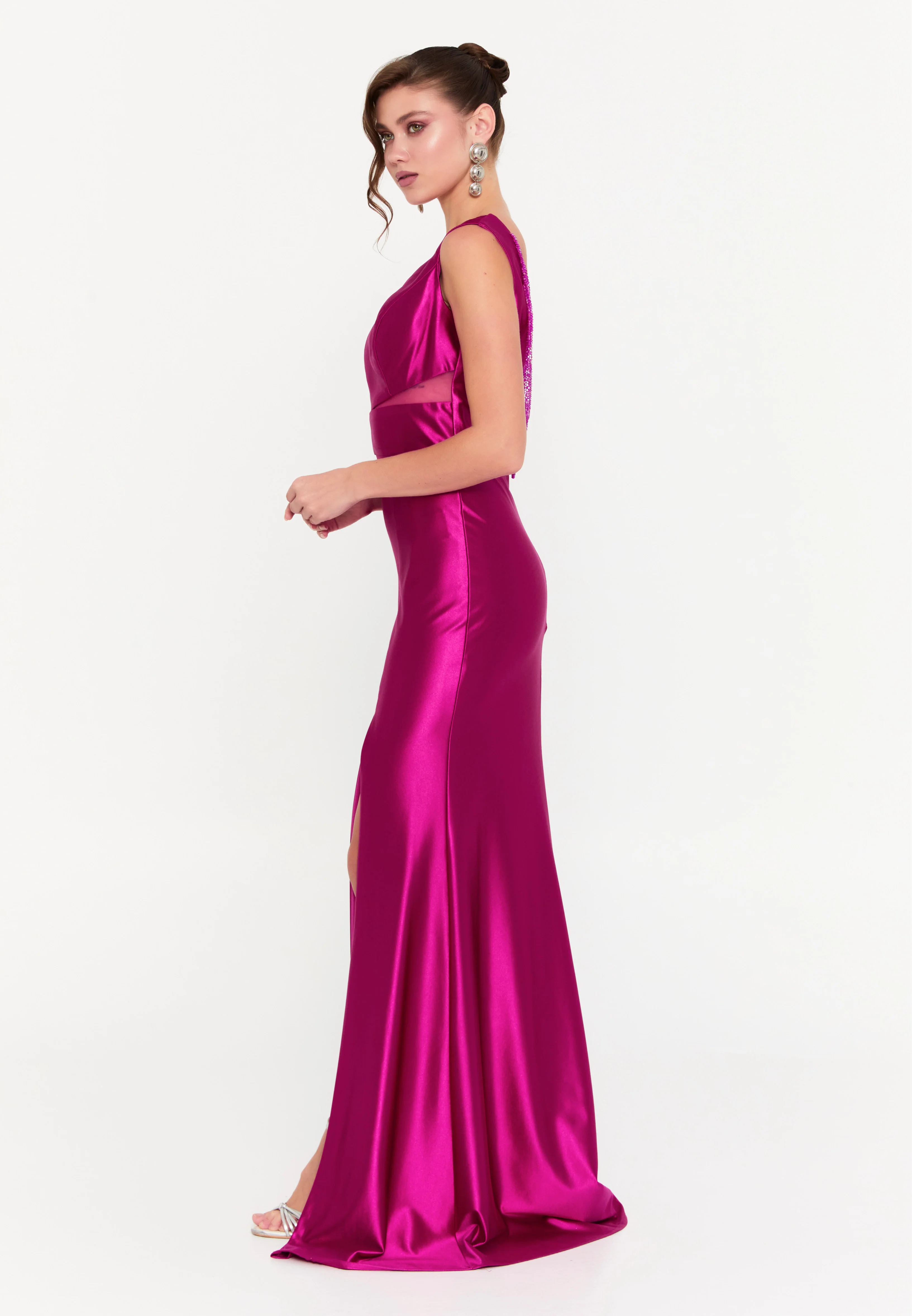 Sleeveless Maxi Satin Mermaid Regular Evening Dress msp77330 - Image 7