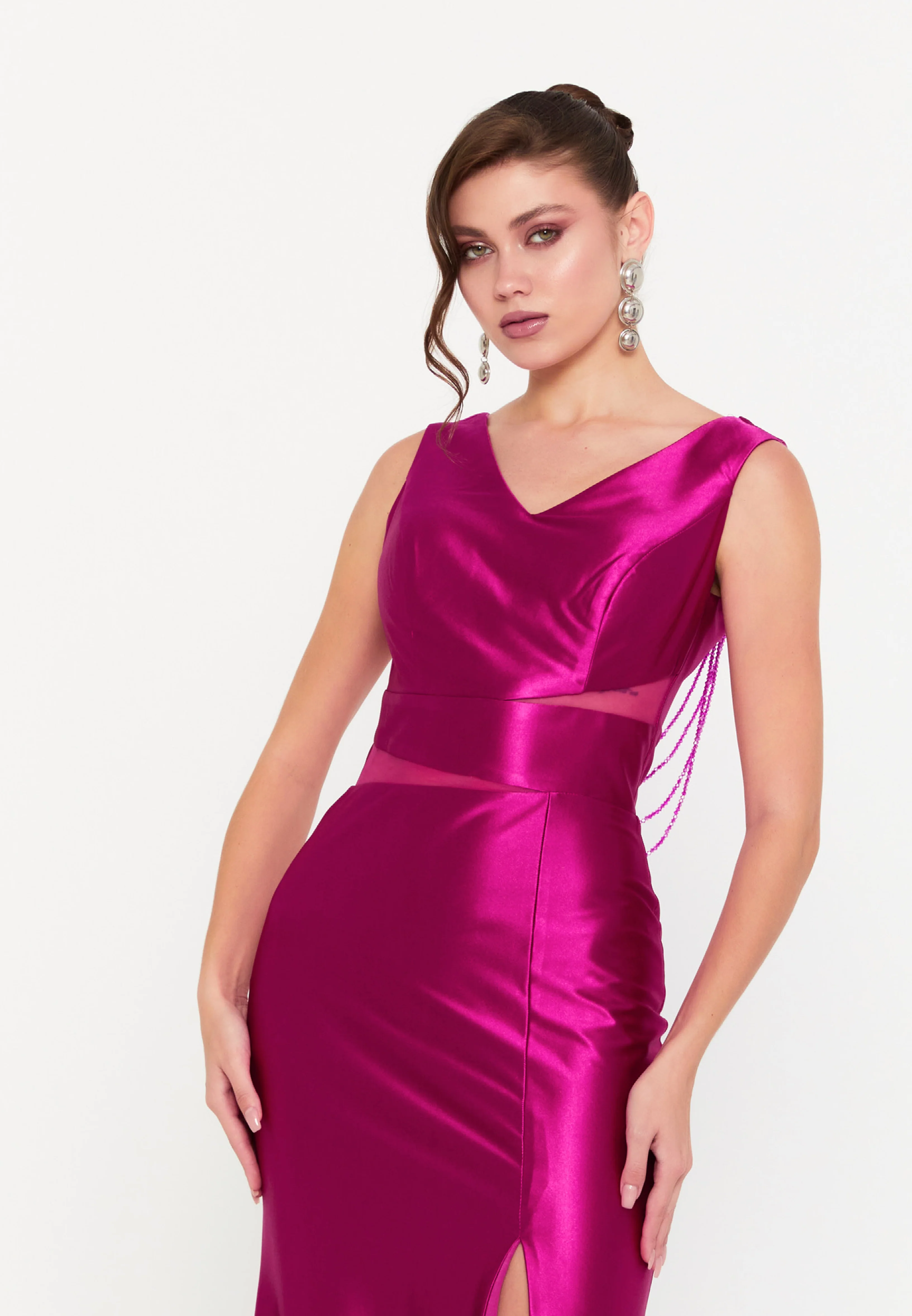 Sleeveless Maxi Satin Mermaid Regular Evening Dress msp77330 - Image 8