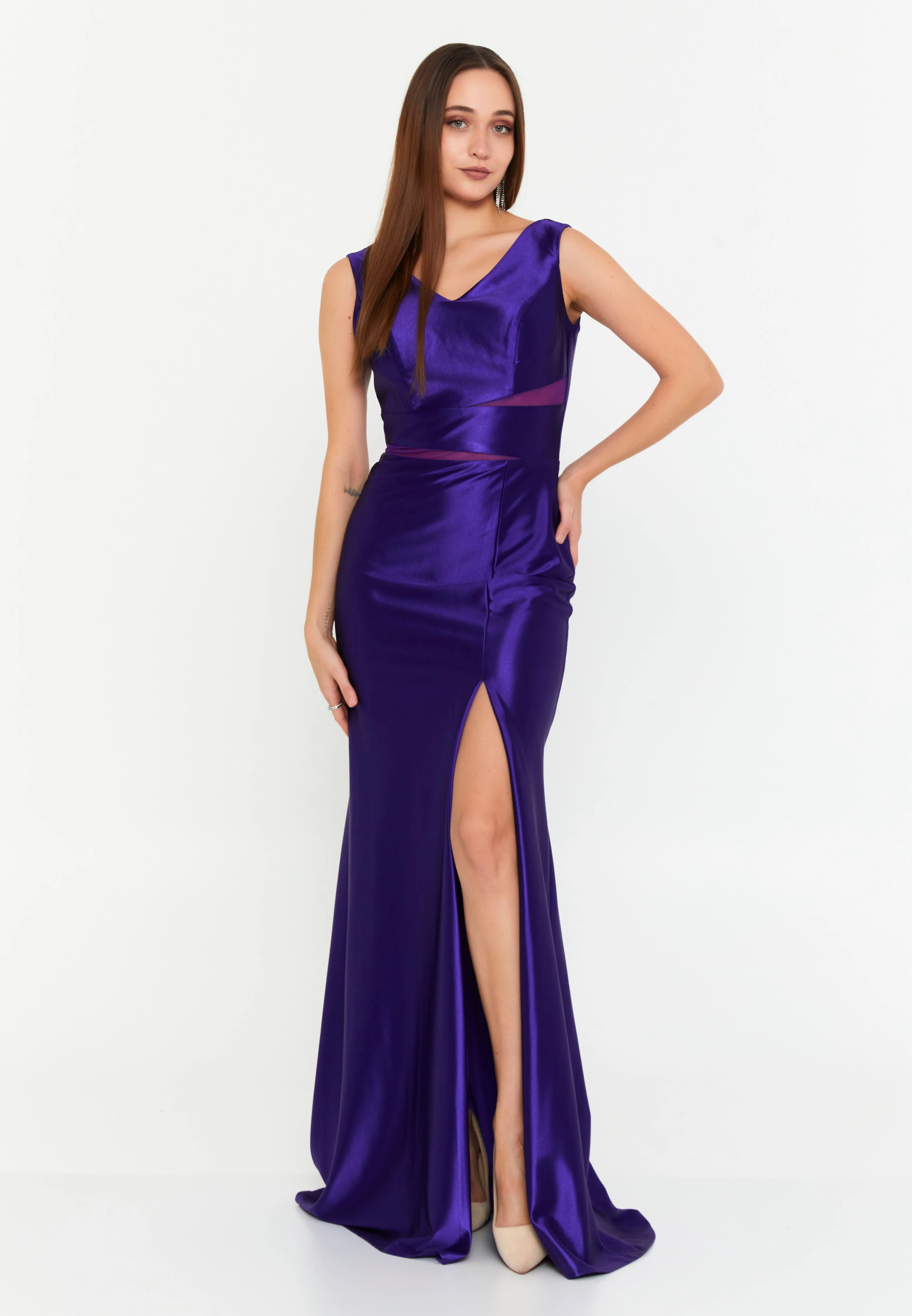 Sleeveless Maxi Satin Mermaid Regular Evening Dress msp77330 - Image 9