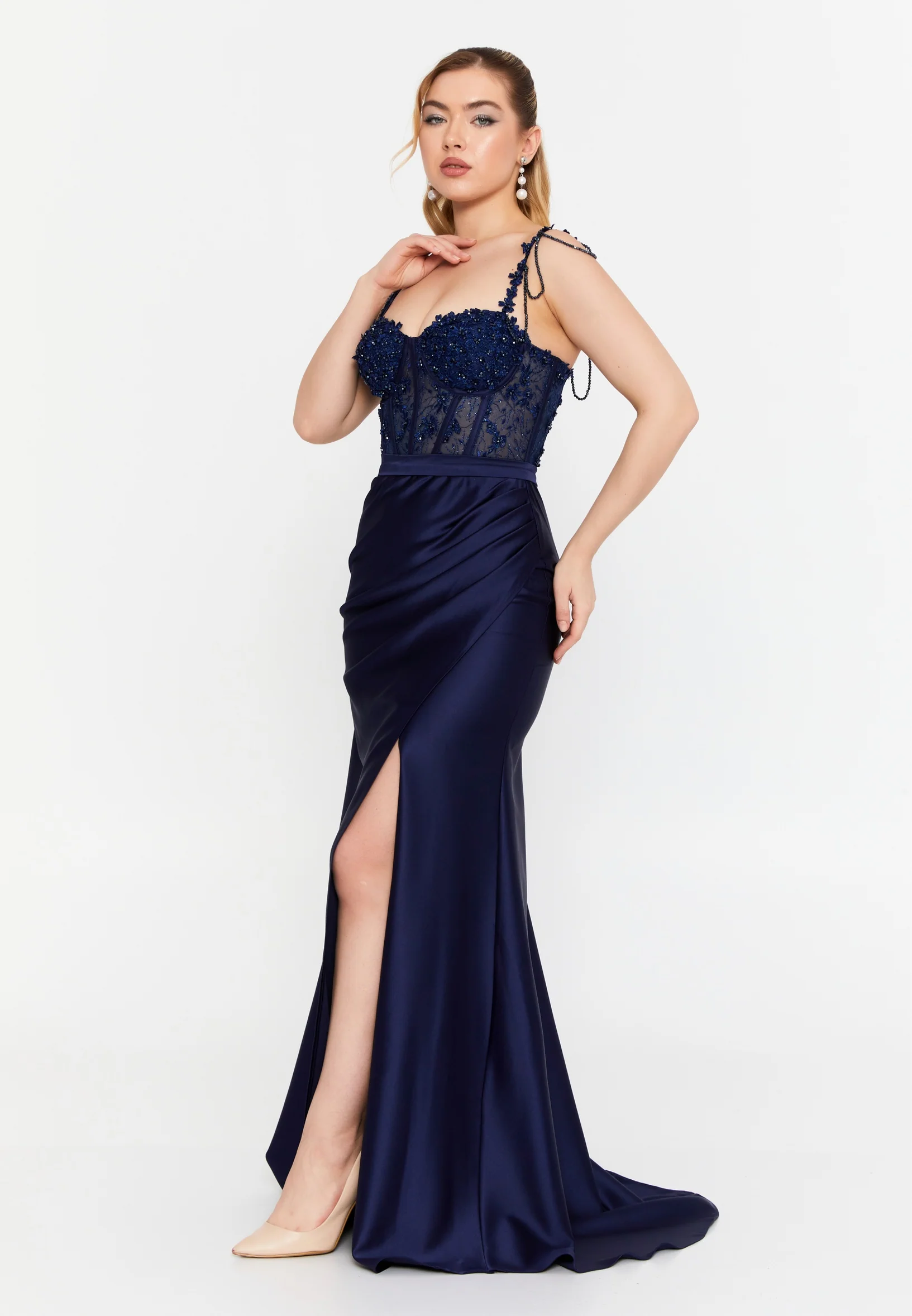Sleeveless Maxi Satin Mermaid Regular Wedding Guest Dress aln1834 - Image 15