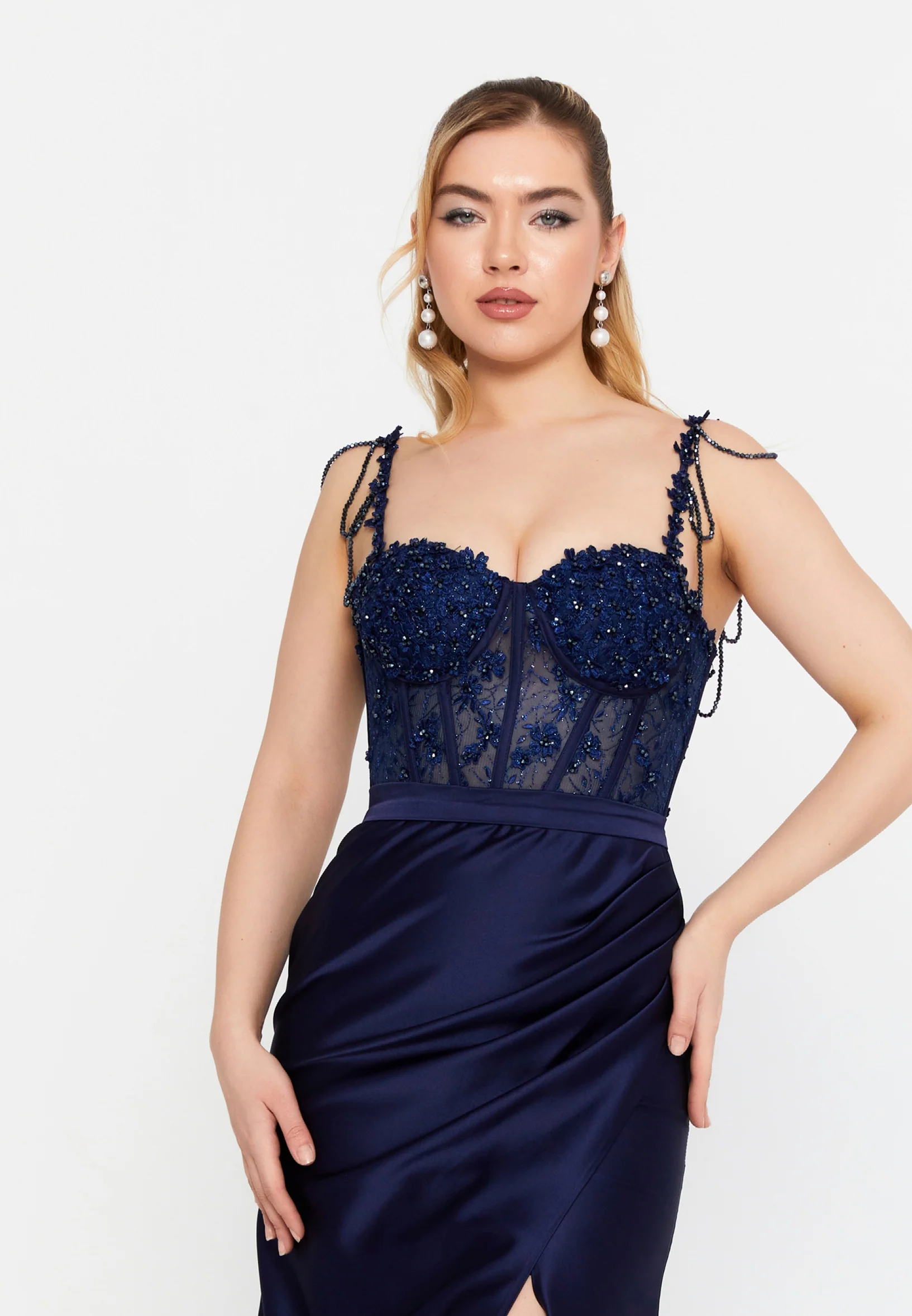 Sleeveless Maxi Satin Mermaid Regular Wedding Guest Dress aln1834 - Image 16