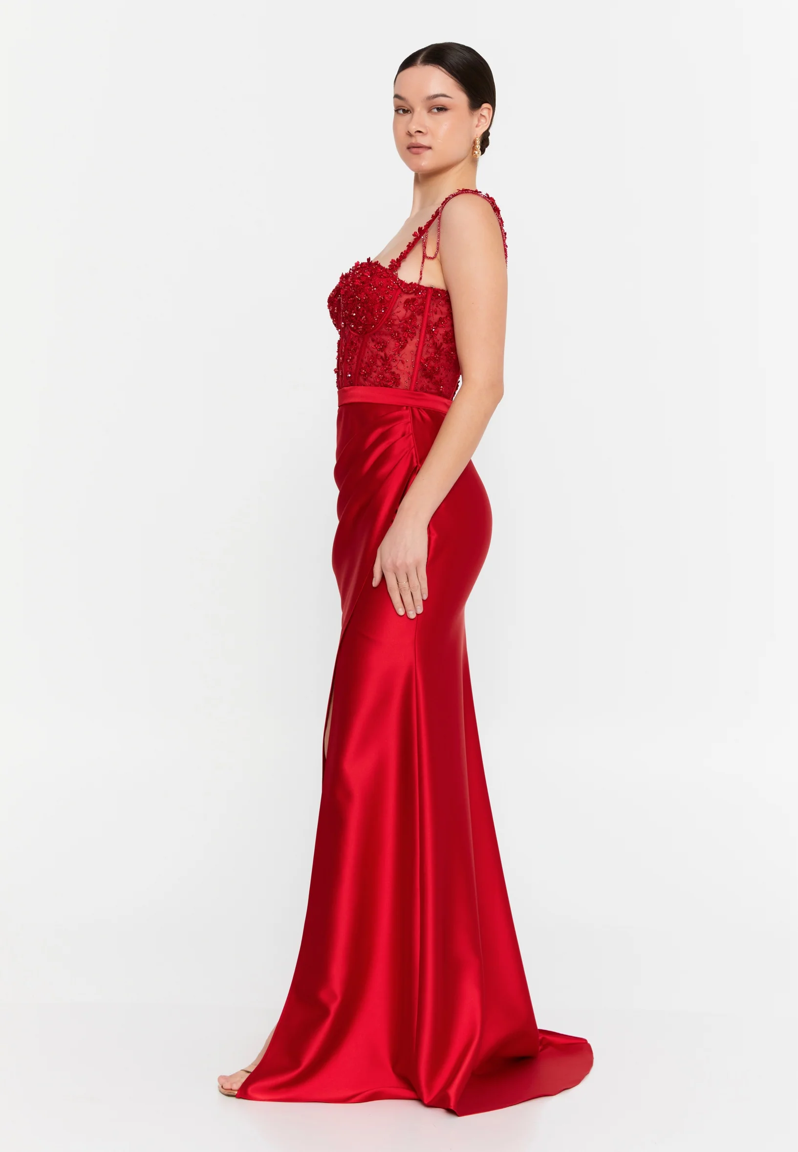 Sleeveless Maxi Satin Mermaid Regular Wedding Guest Dress aln1834 - Image 19