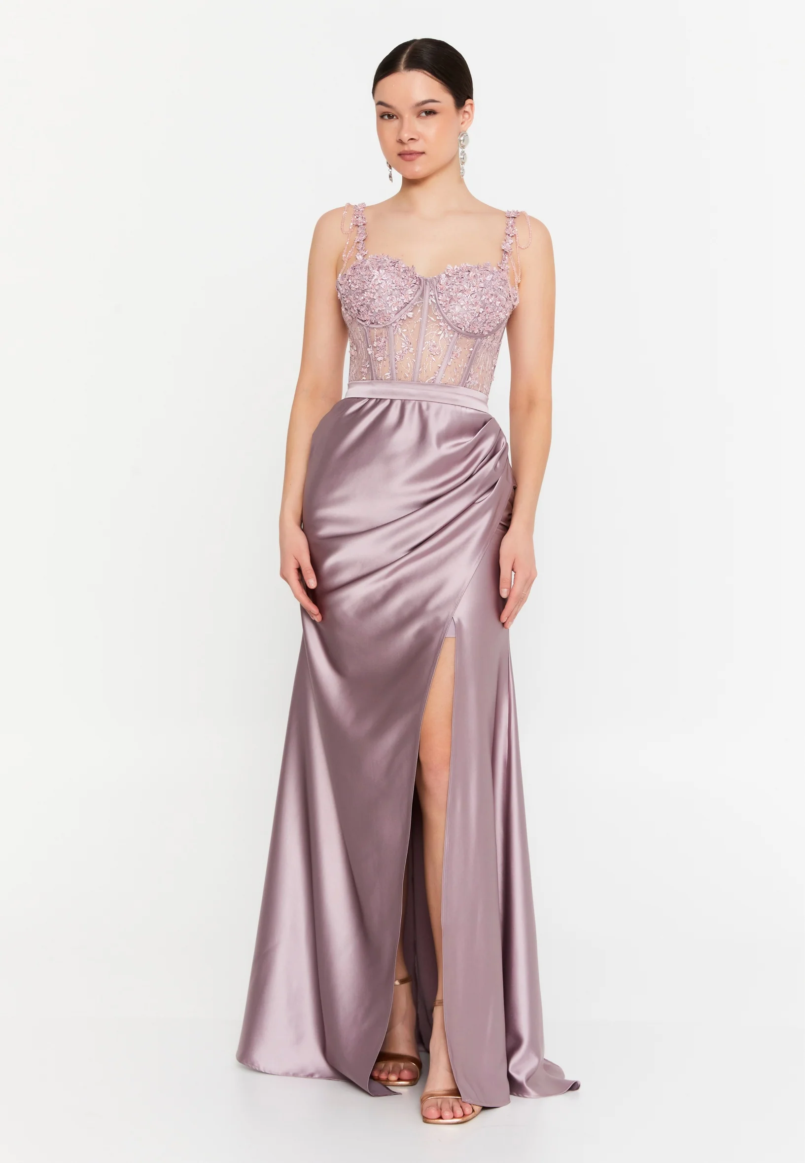 Sleeveless Maxi Satin Mermaid Regular Wedding Guest Dress aln1834 - Image 9