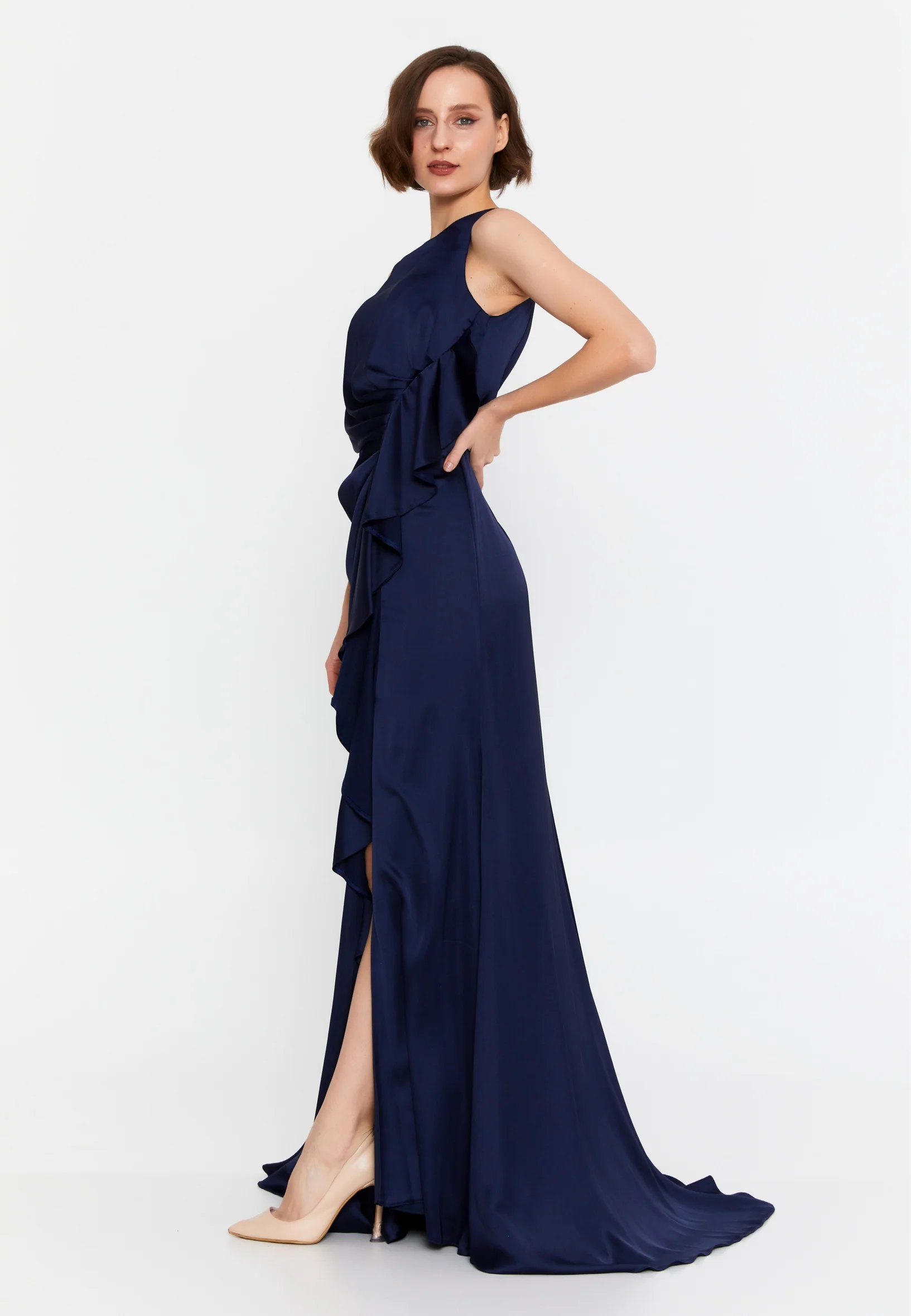 Sleeveless Maxi Satin Mermaid Regular Wedding Guest Dress msp77323 - Image 11