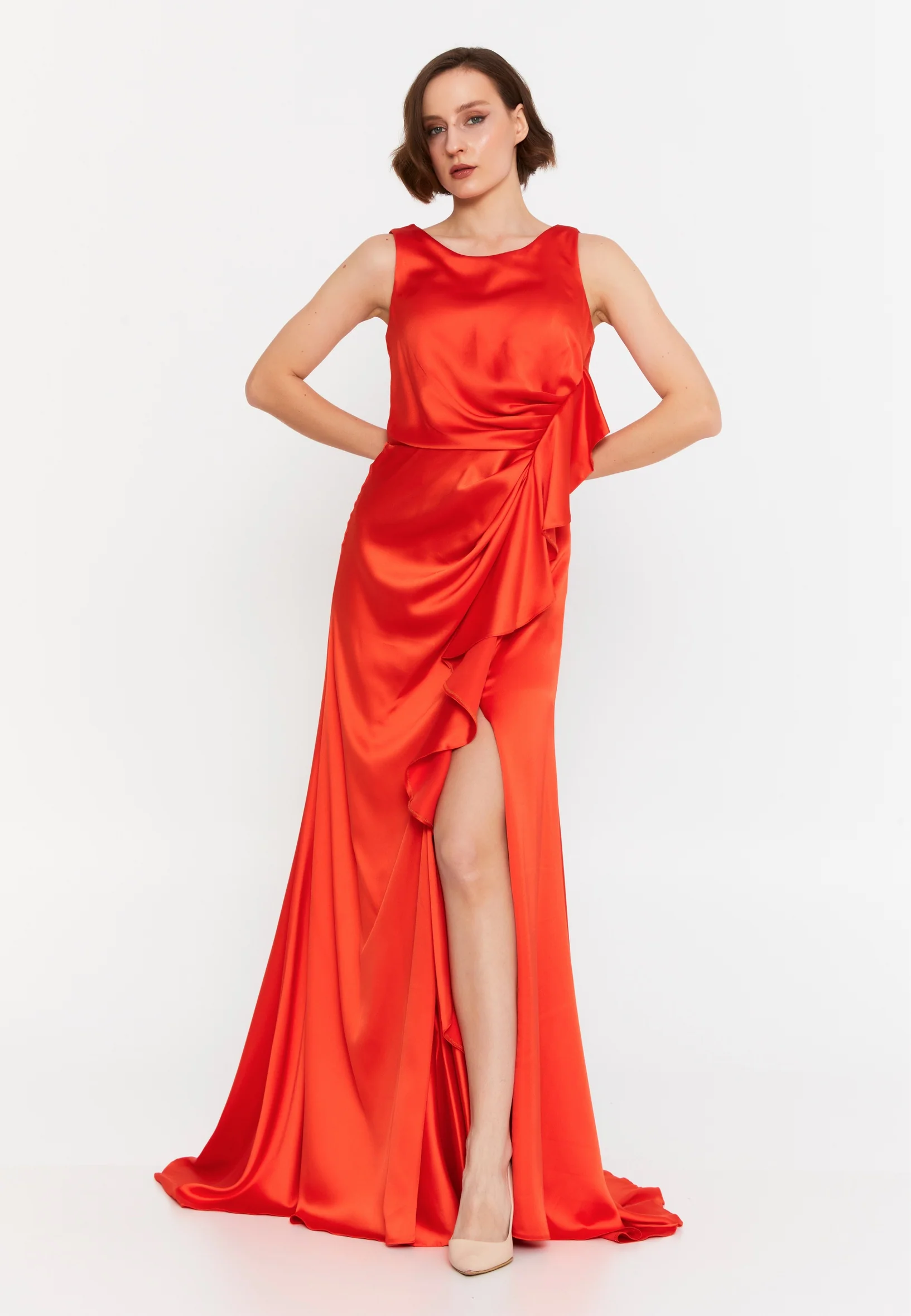 Sleeveless Maxi Satin Mermaid Regular Wedding Guest Dress msp77323 - Image 13
