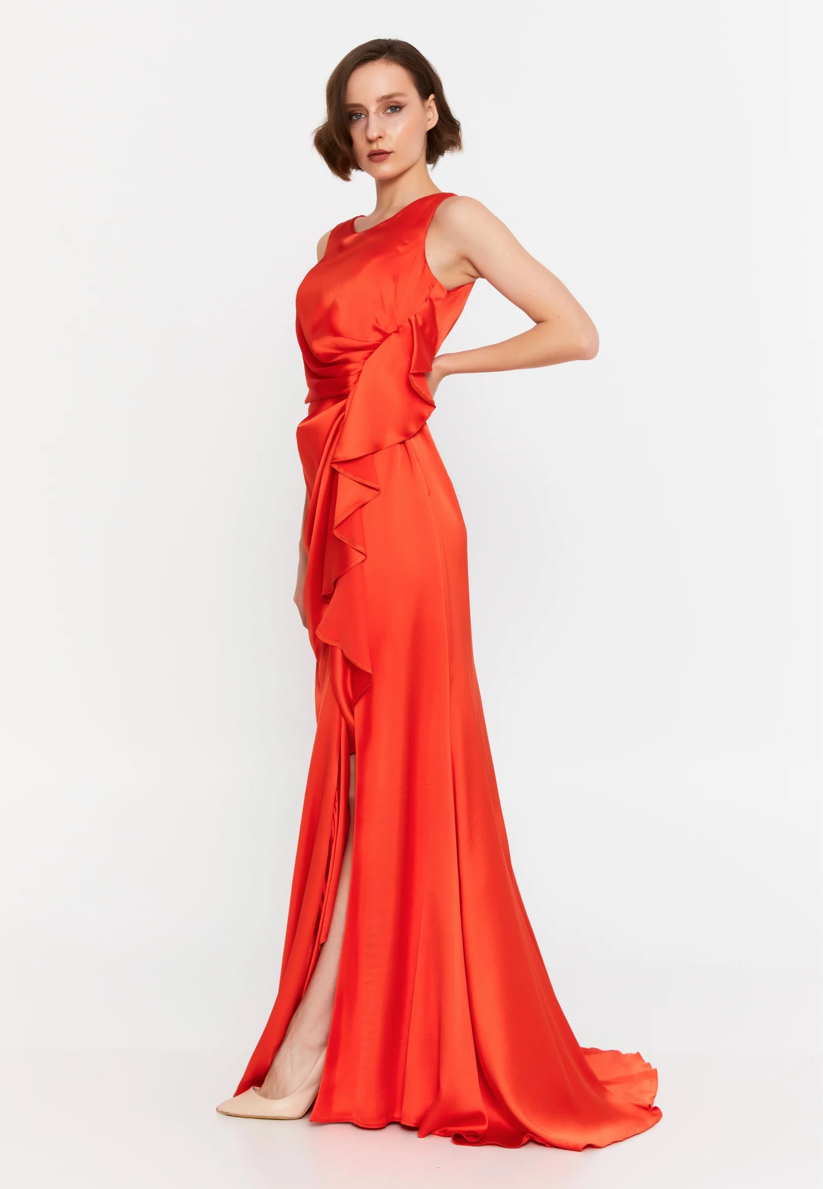 Sleeveless Maxi Satin Mermaid Regular Wedding Guest Dress msp77323 - Image 15