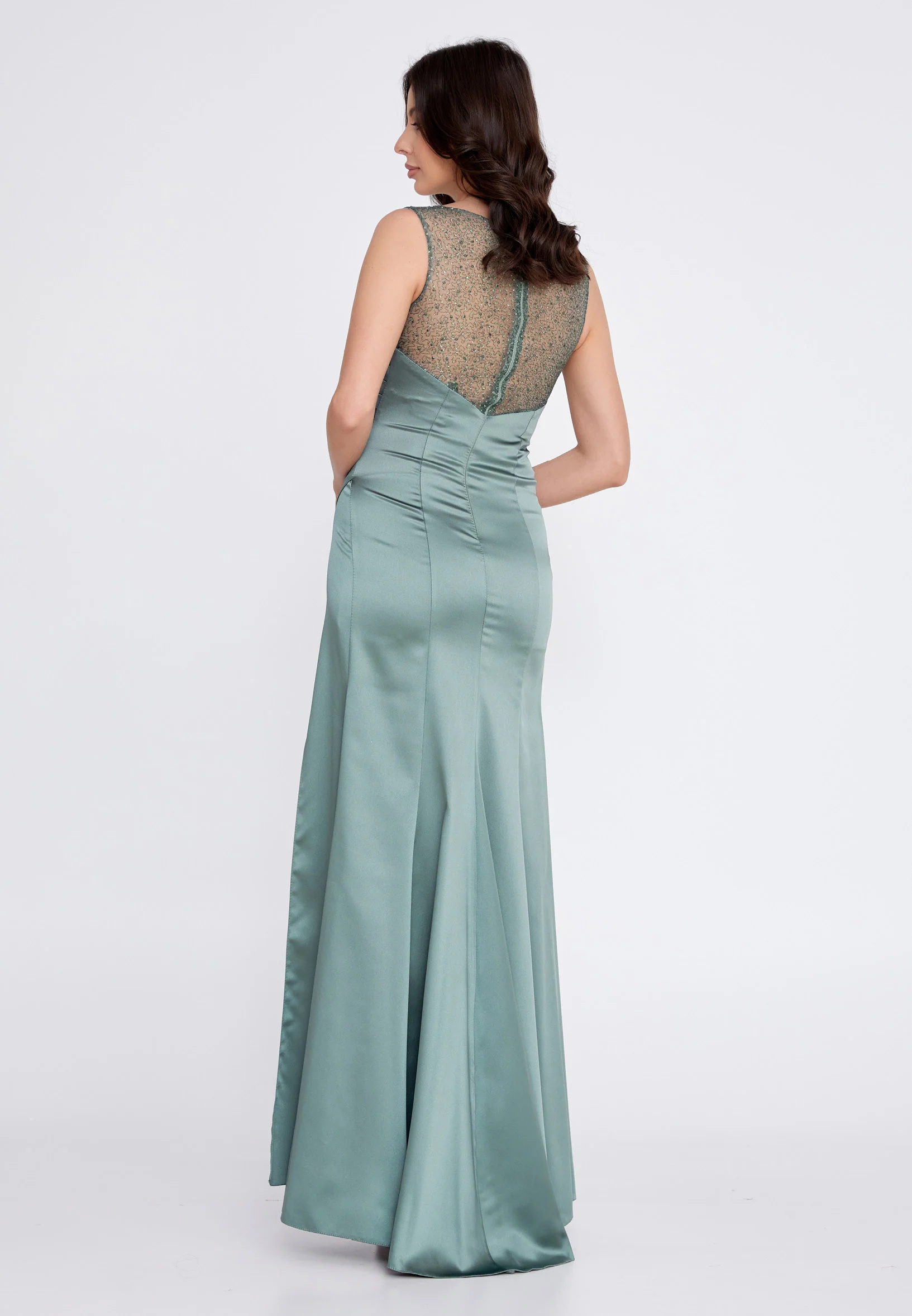 Sleeveless Maxi Satin Mermaid Regular Wedding Guest Dress rmn3110 - Image 10