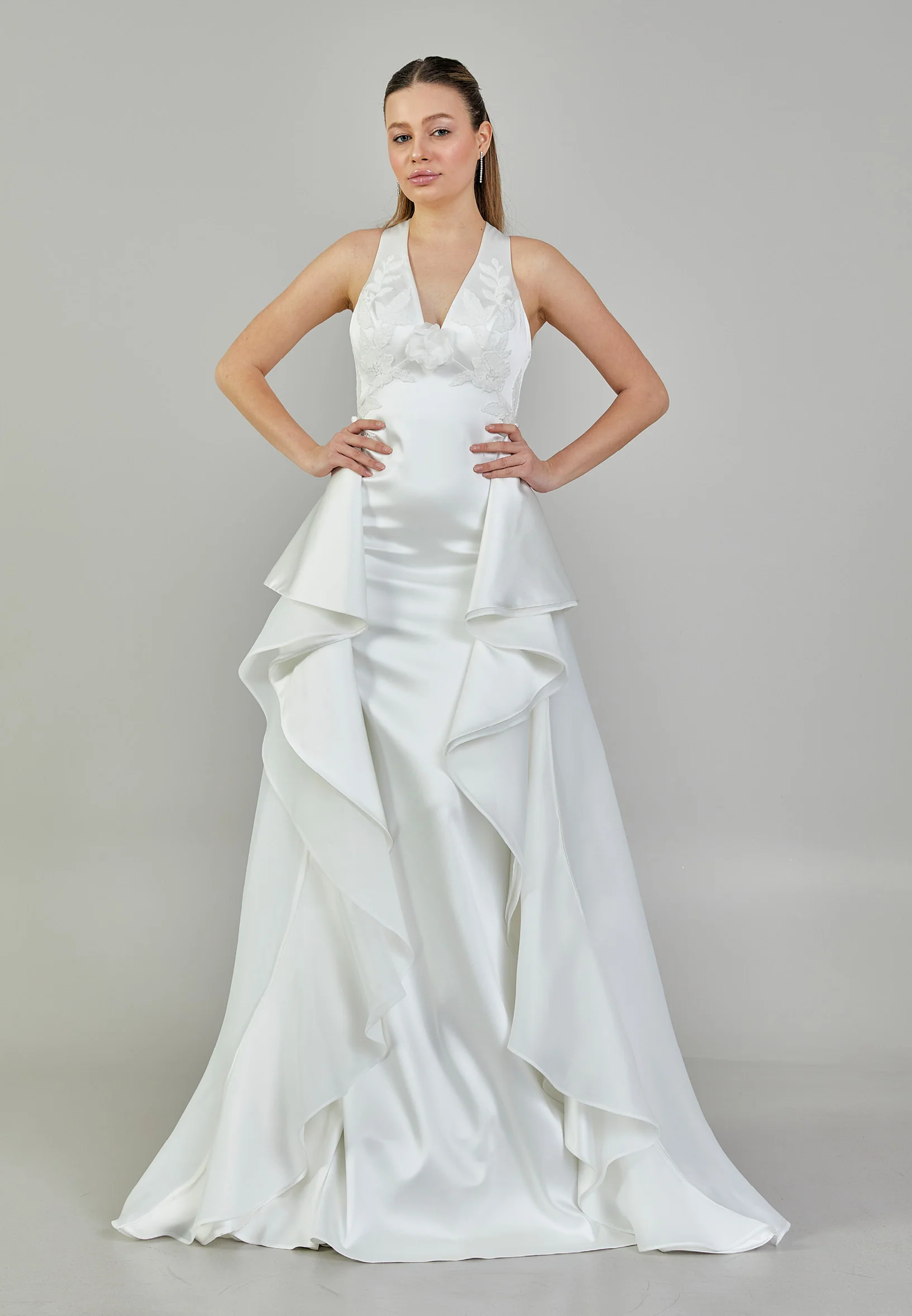 Sleeveless Maxi Satin Regular Wedding Dress rlb1861
