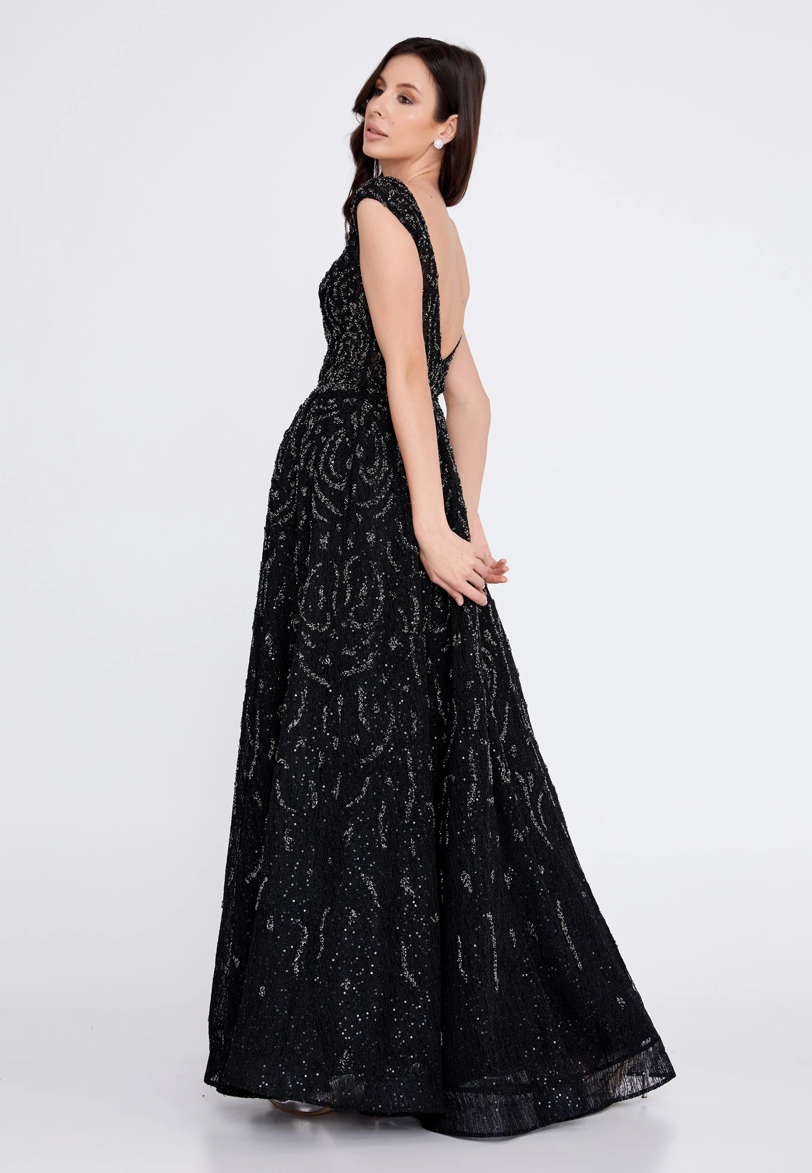 Sleeveless Maxi Sequin A - Line Regular Prom Dress aln1517 - Image 15