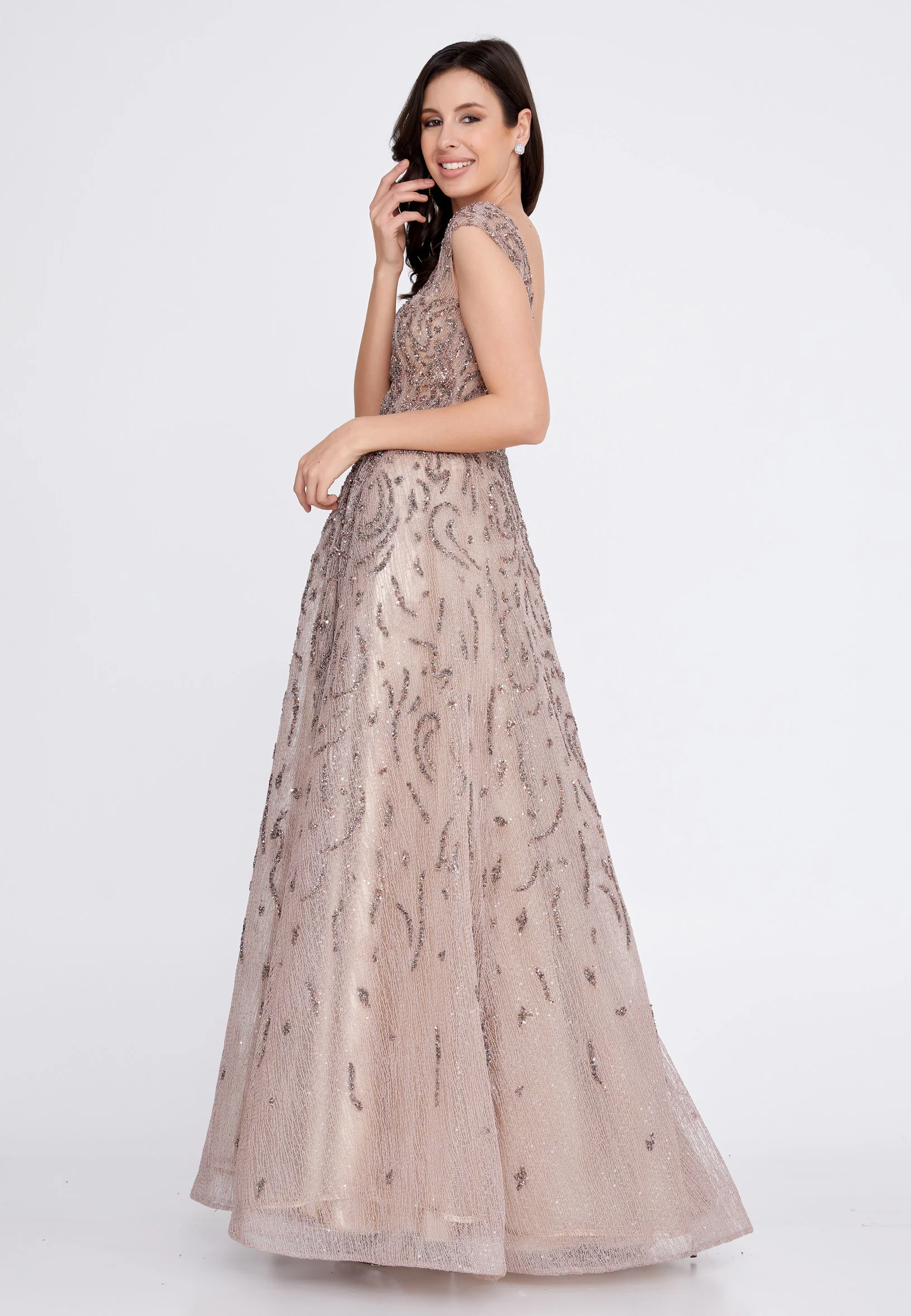Sleeveless Maxi Sequin A - Line Regular Prom Dress aln1517 - Image 3