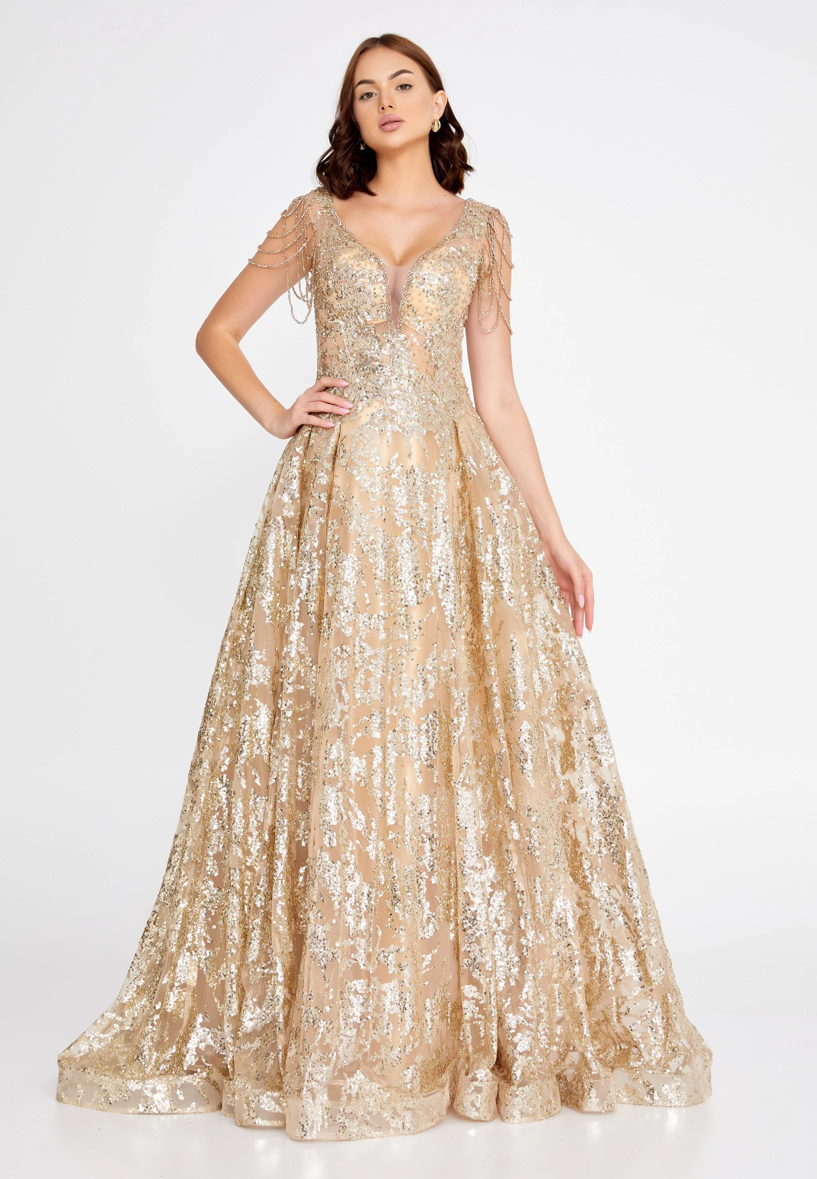 Sleeveless Maxi Sequin A - Line Regular Prom Dress aln1548
