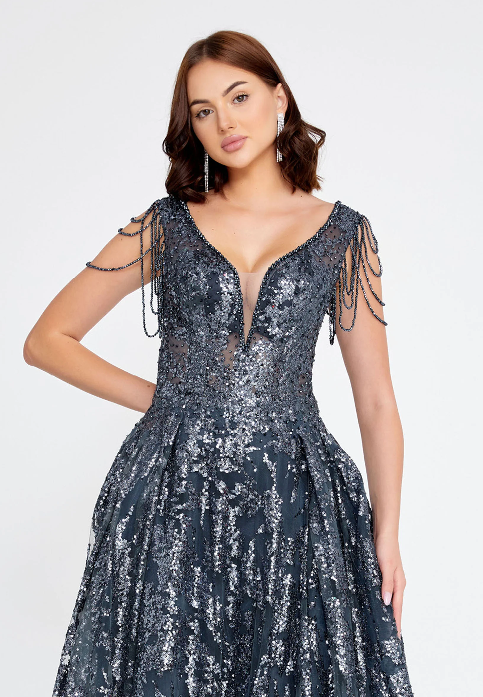 Sleeveless Maxi Sequin A - Line Regular Prom Dress aln1548 - Image 20