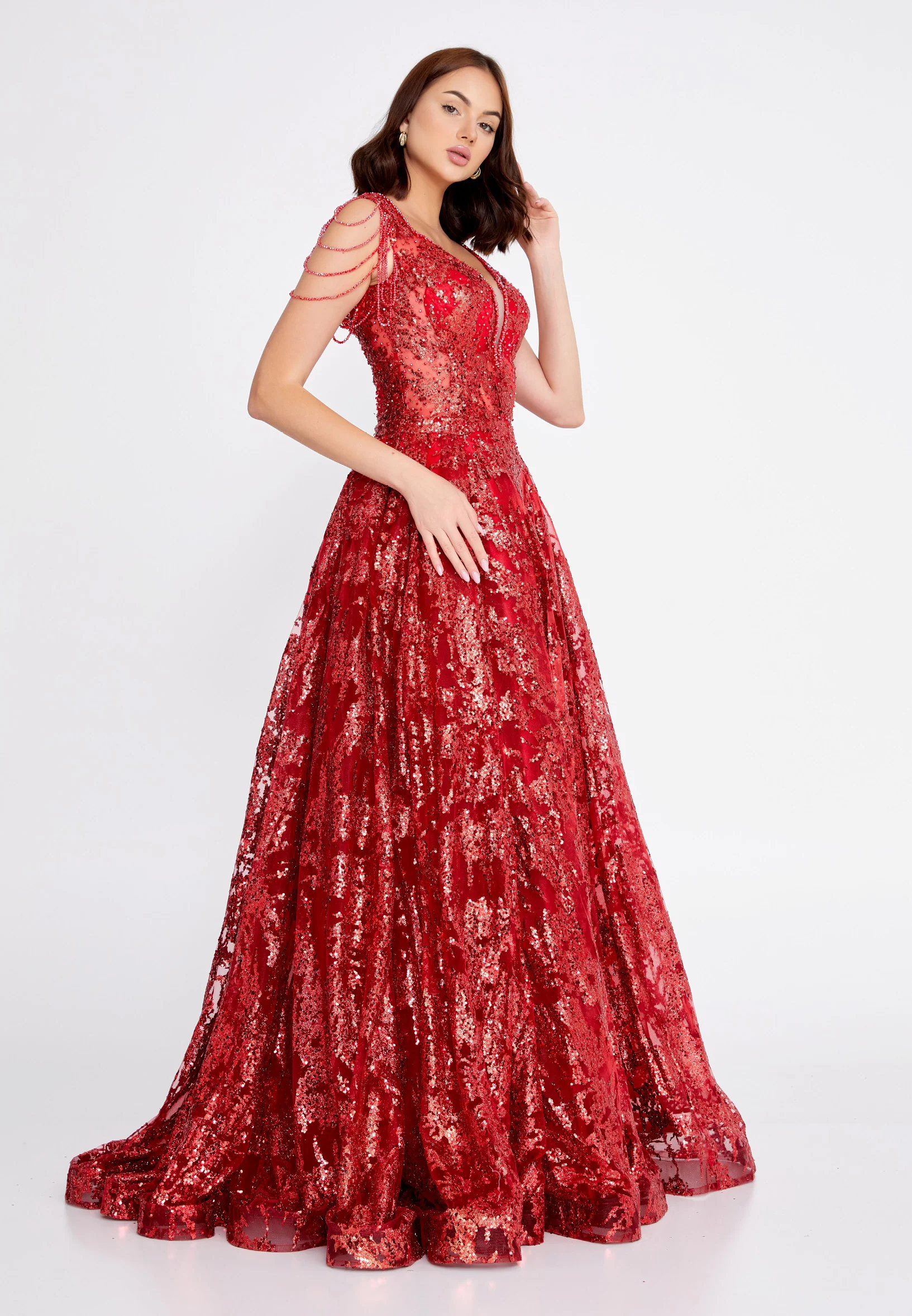 Sleeveless Maxi Sequin A - Line Regular Prom Dress aln1548 - Image 24