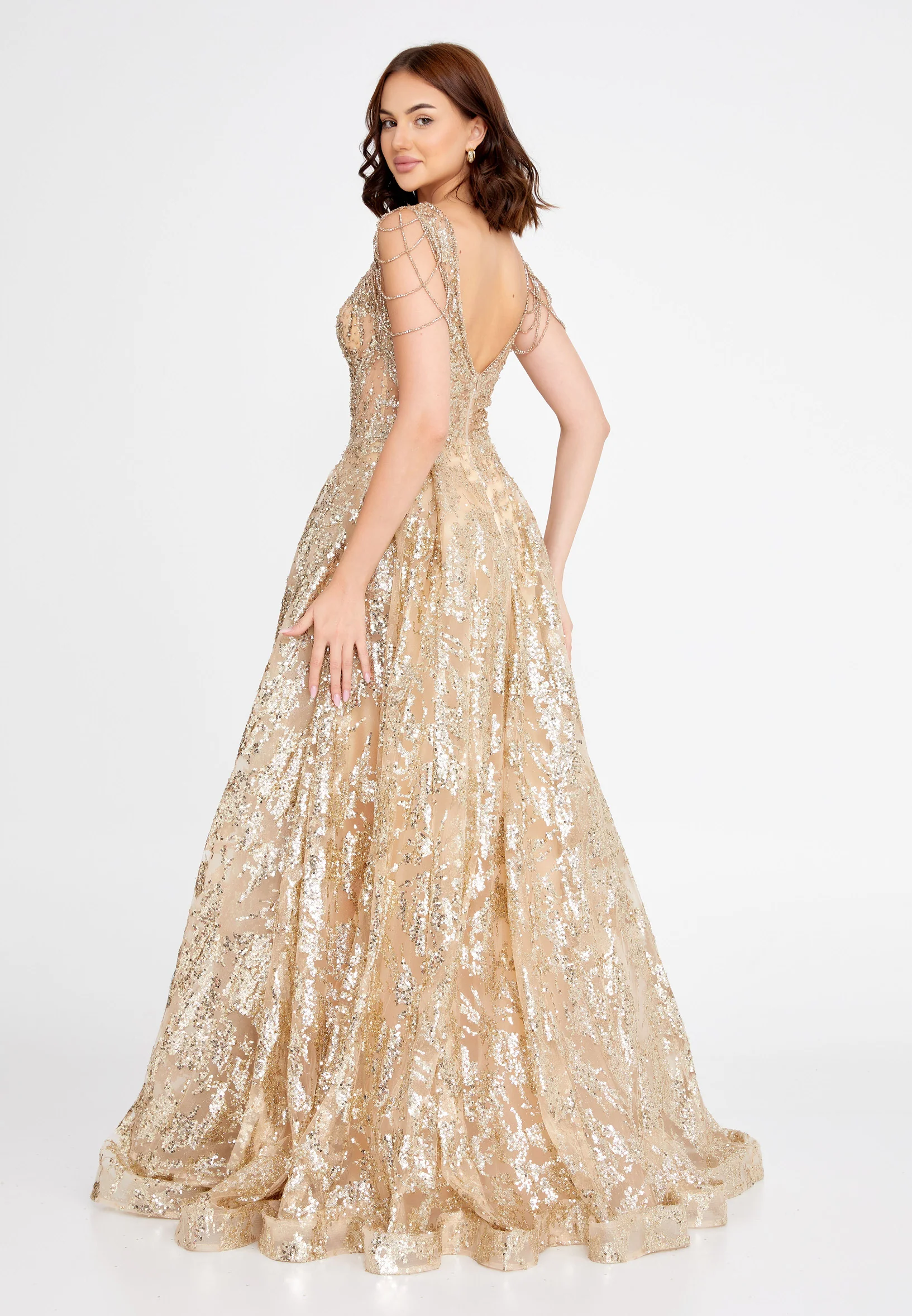 Sleeveless Maxi Sequin A - Line Regular Prom Dress aln1548 - Image 4