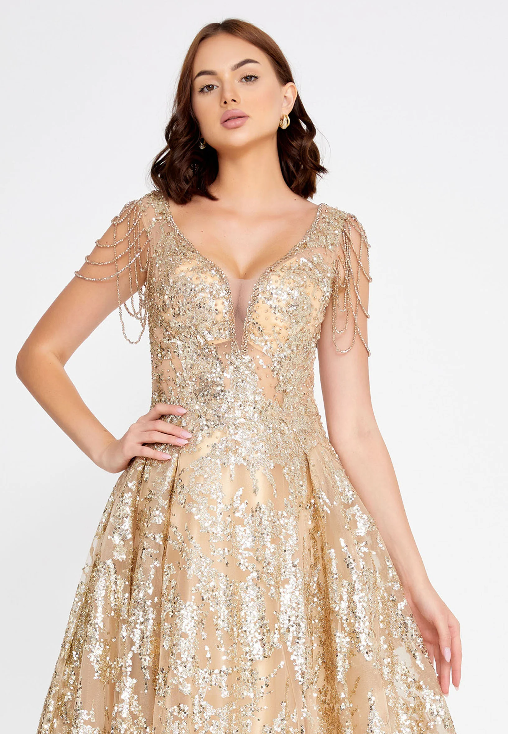 Sleeveless Maxi Sequin A - Line Regular Prom Dress aln1548 - Image 6