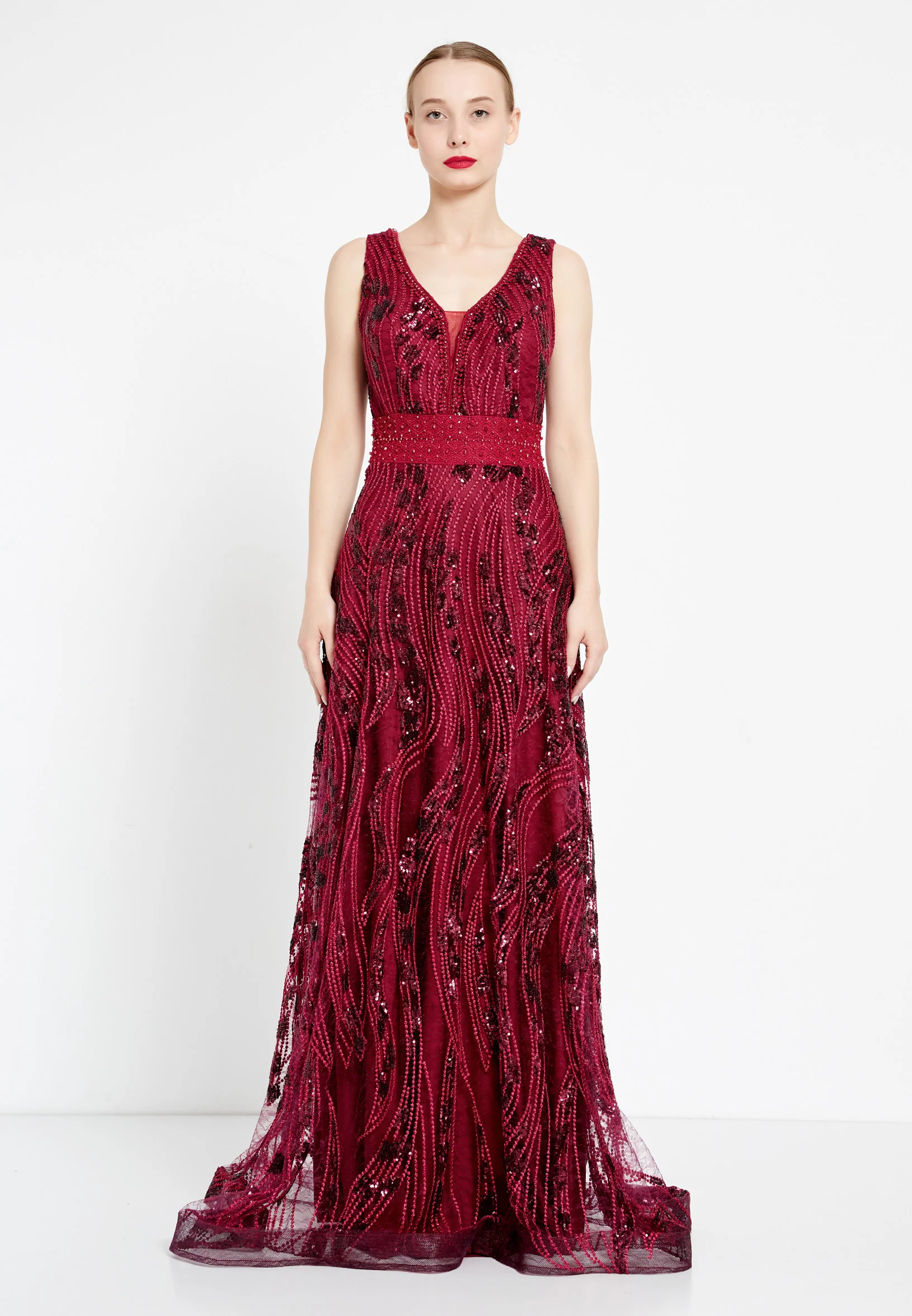 Sleeveless Maxi Sequin A - Line Regular Prom Dress rmn2919
