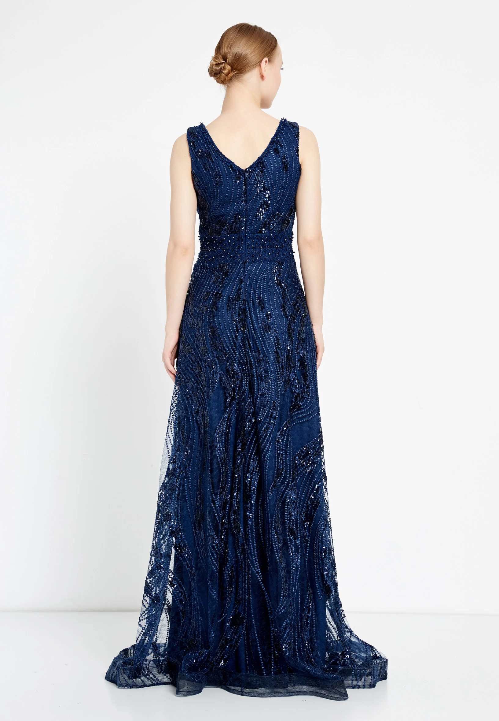 Sleeveless Maxi Sequin A - Line Regular Prom Dress rmn2919 - Image 10