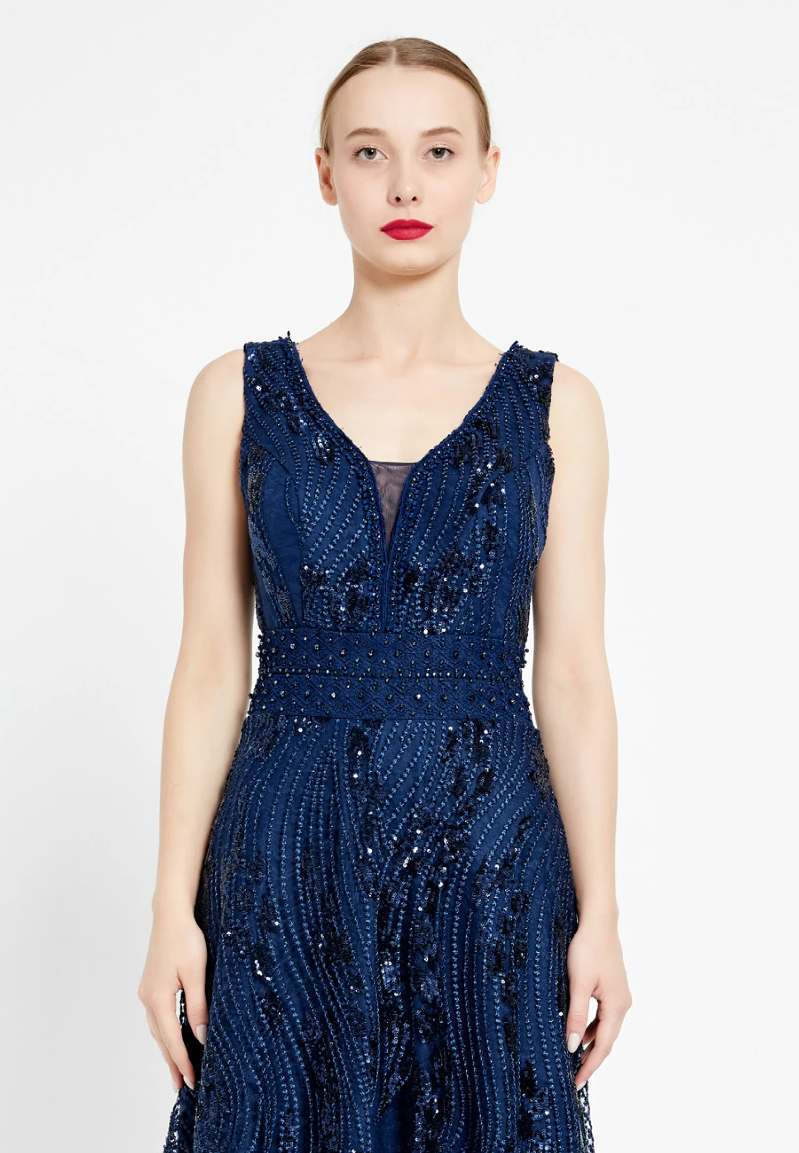 Sleeveless Maxi Sequin A - Line Regular Prom Dress rmn2919 - Image 12