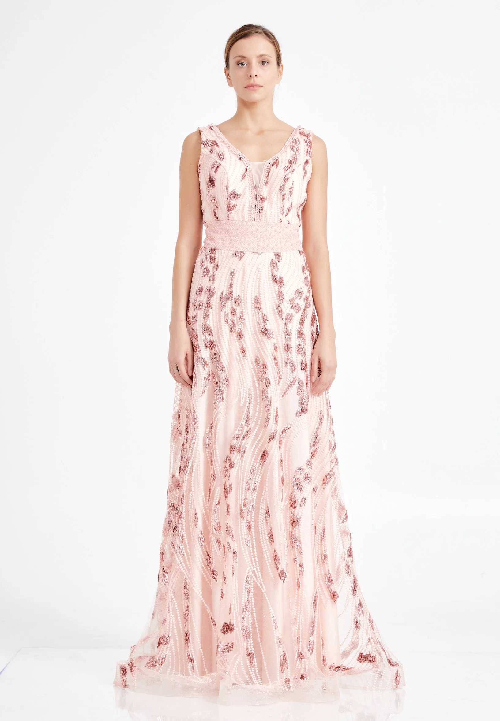 Sleeveless Maxi Sequin A - Line Regular Prom Dress rmn2919 - Image 13