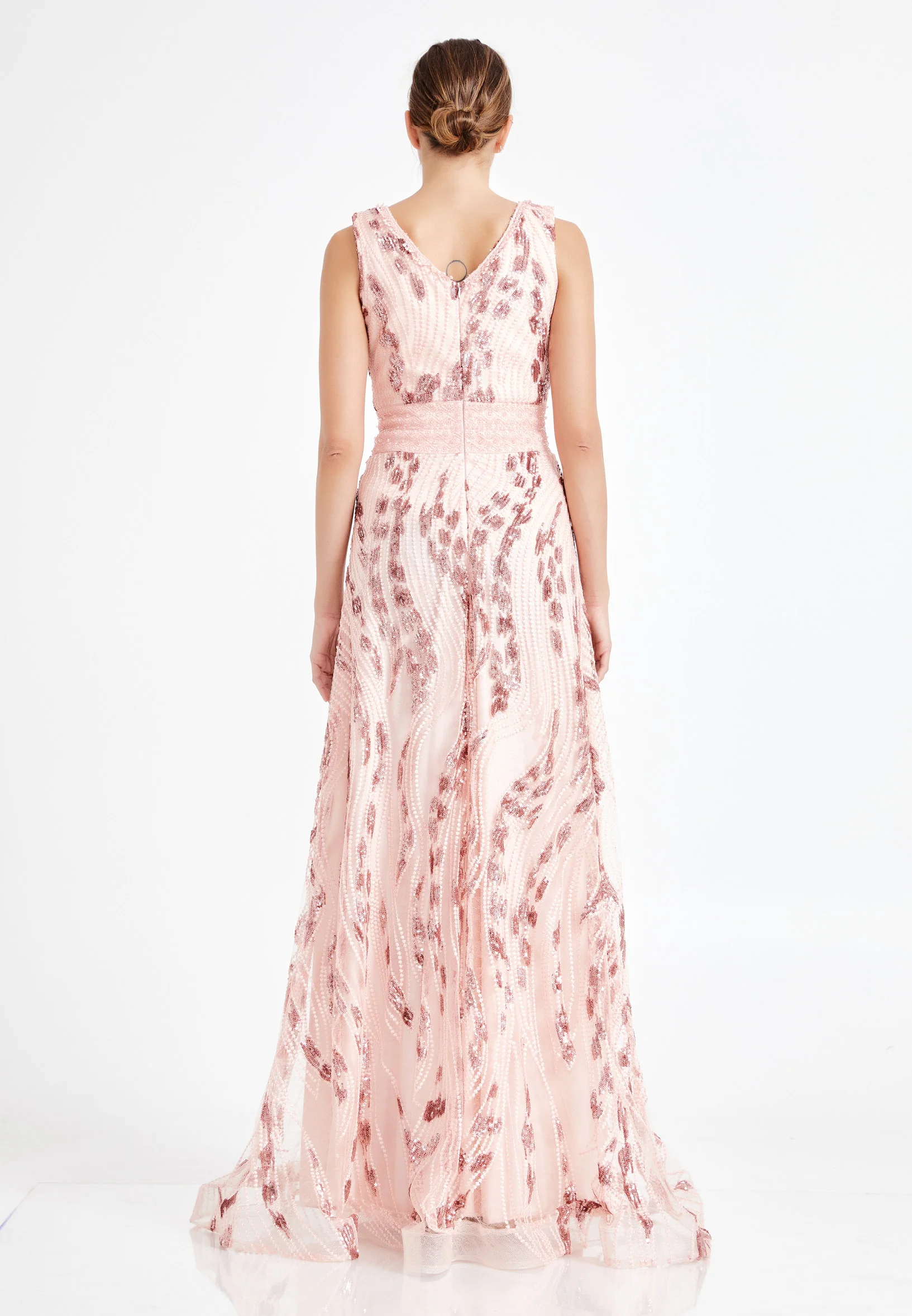 Sleeveless Maxi Sequin A - Line Regular Prom Dress rmn2919 - Image 14