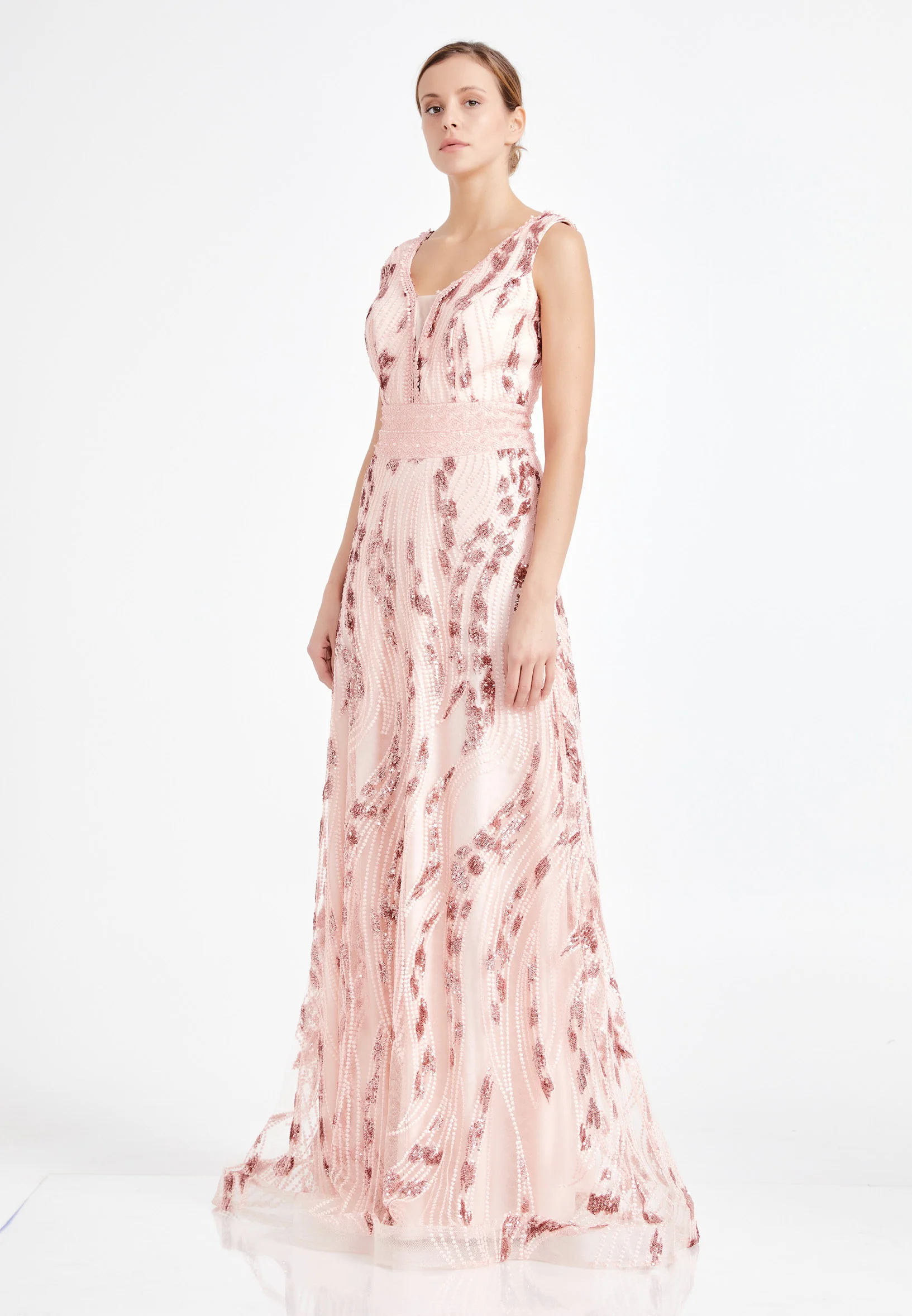 Sleeveless Maxi Sequin A - Line Regular Prom Dress rmn2919 - Image 15