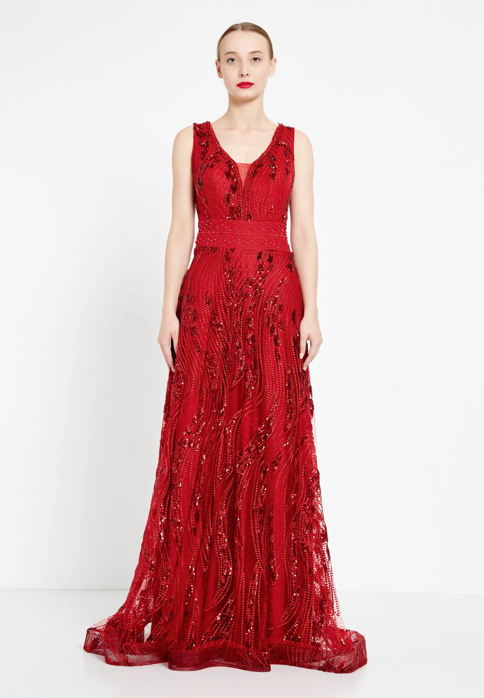 Sleeveless Maxi Sequin A - Line Regular Prom Dress rmn2919 - Image 17